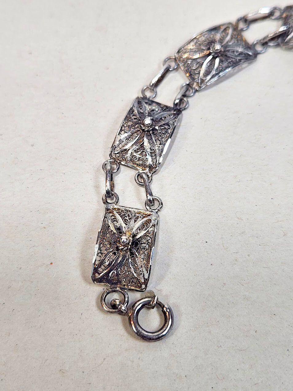 Topazio Portugal Link Articulated Filigree 925 Sterling Silver Bracelet 7.25in