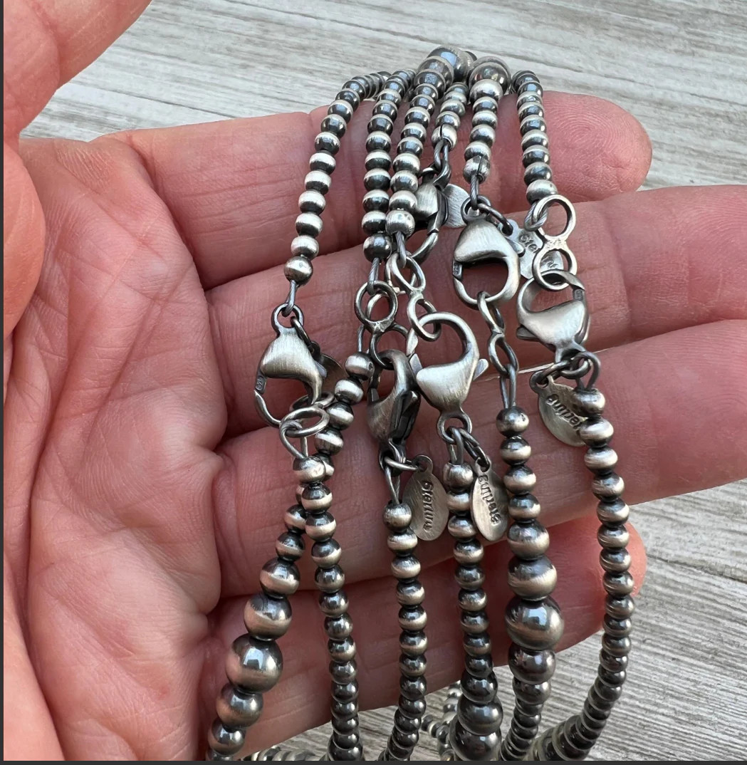 Real 925 sterling silver 4mm Pink Conch Necklace Oxidized Pearl Western BOHO Je