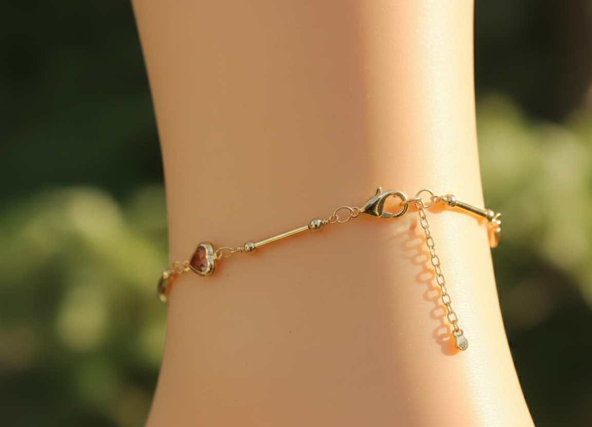 Elegant Gold Color Heart Anklet 18K Gold Plated Designer Anklet with Ruby