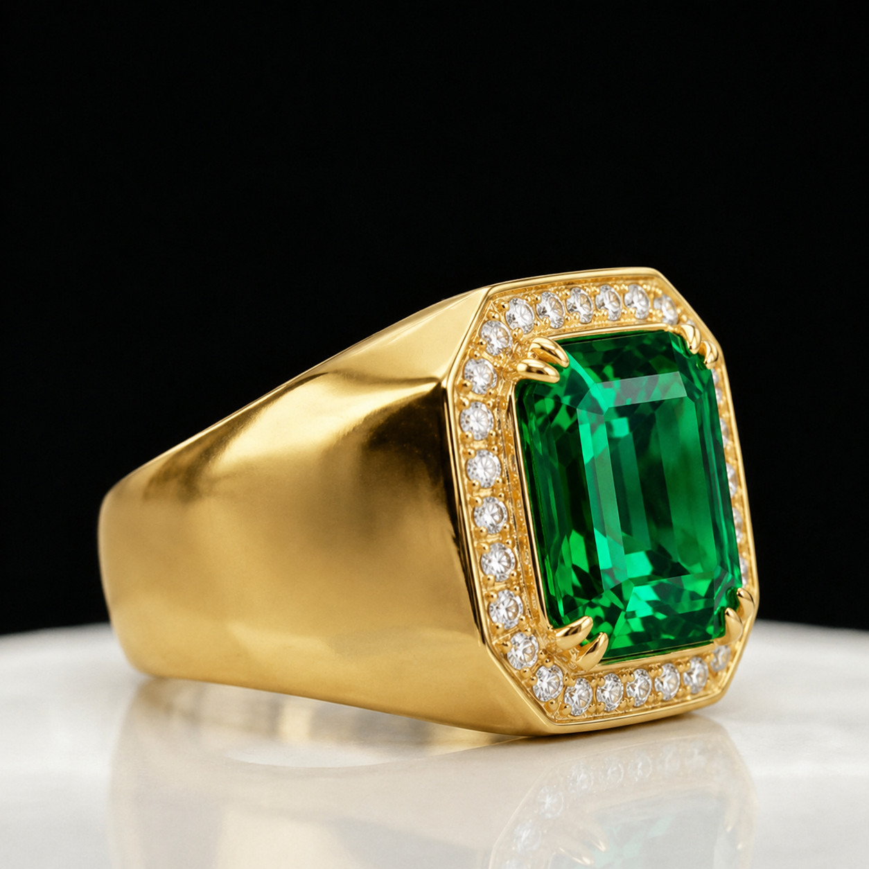 Lab-Created Emerald Ring 925 Starling Silver Handmade Jewelry