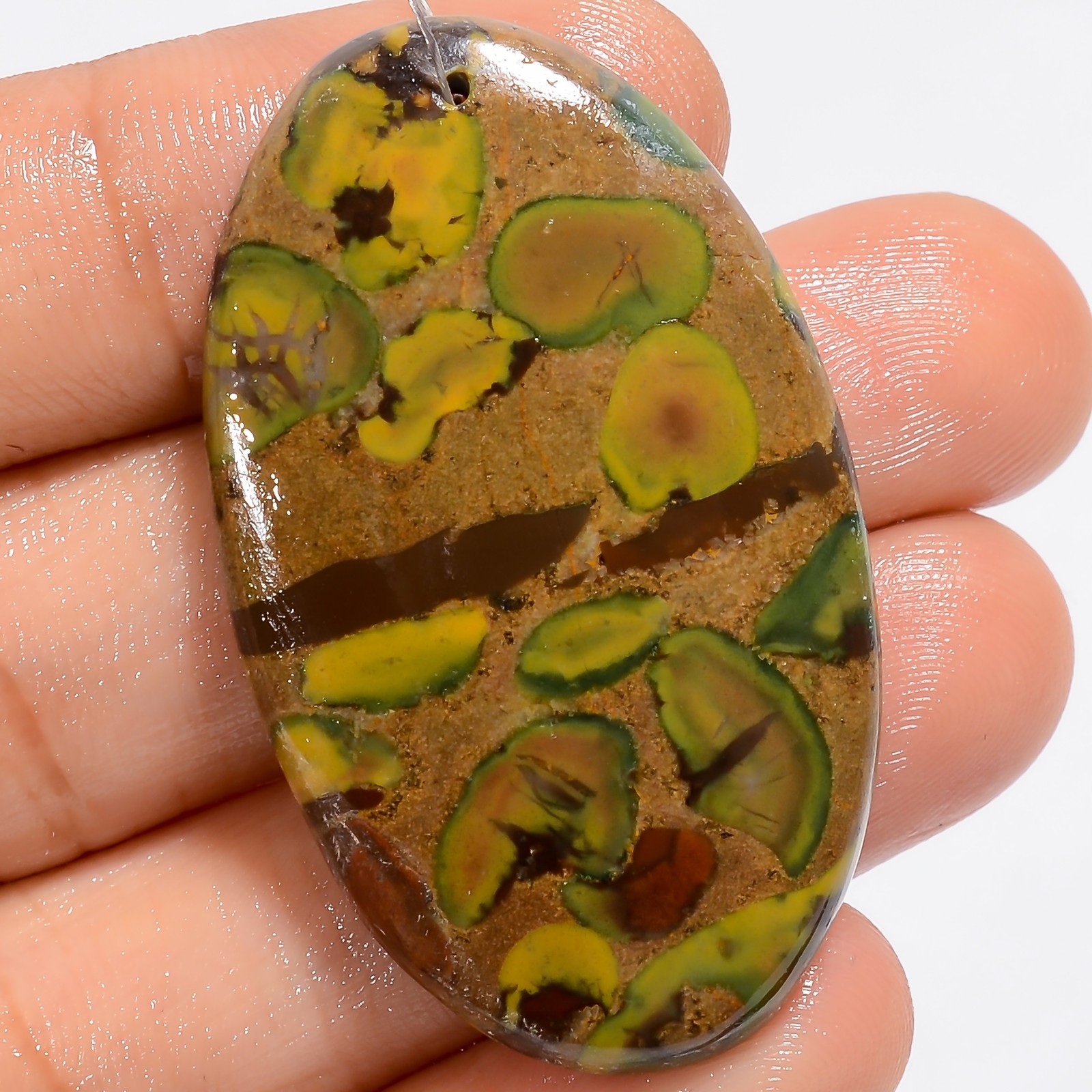 Natural Fruit Jasper Oval Shape Cabochon Drilled Gemstone 49 Ct 42X25X5mm A32844