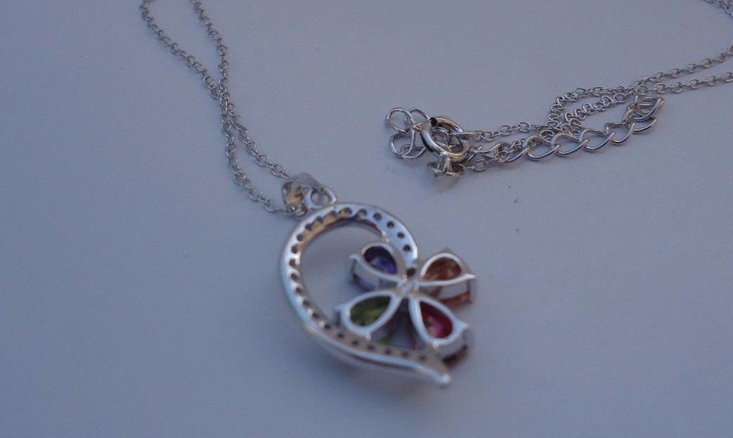 MULTI-COLOR NECKLACE PENDANT STERLING SILVER 2.75 CT SIMULATED DIAMOND/AMETHYST