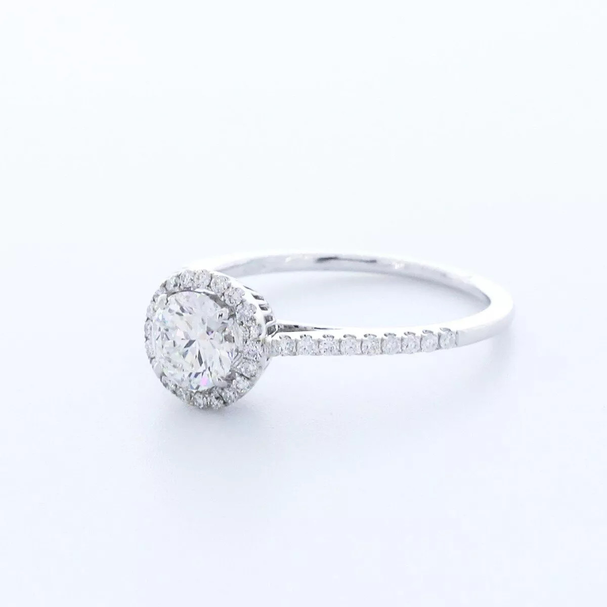 Side Stone Engagement Ring 14K Gold Halo 1.06 CT Round Lab-Grown Diamond D VS1