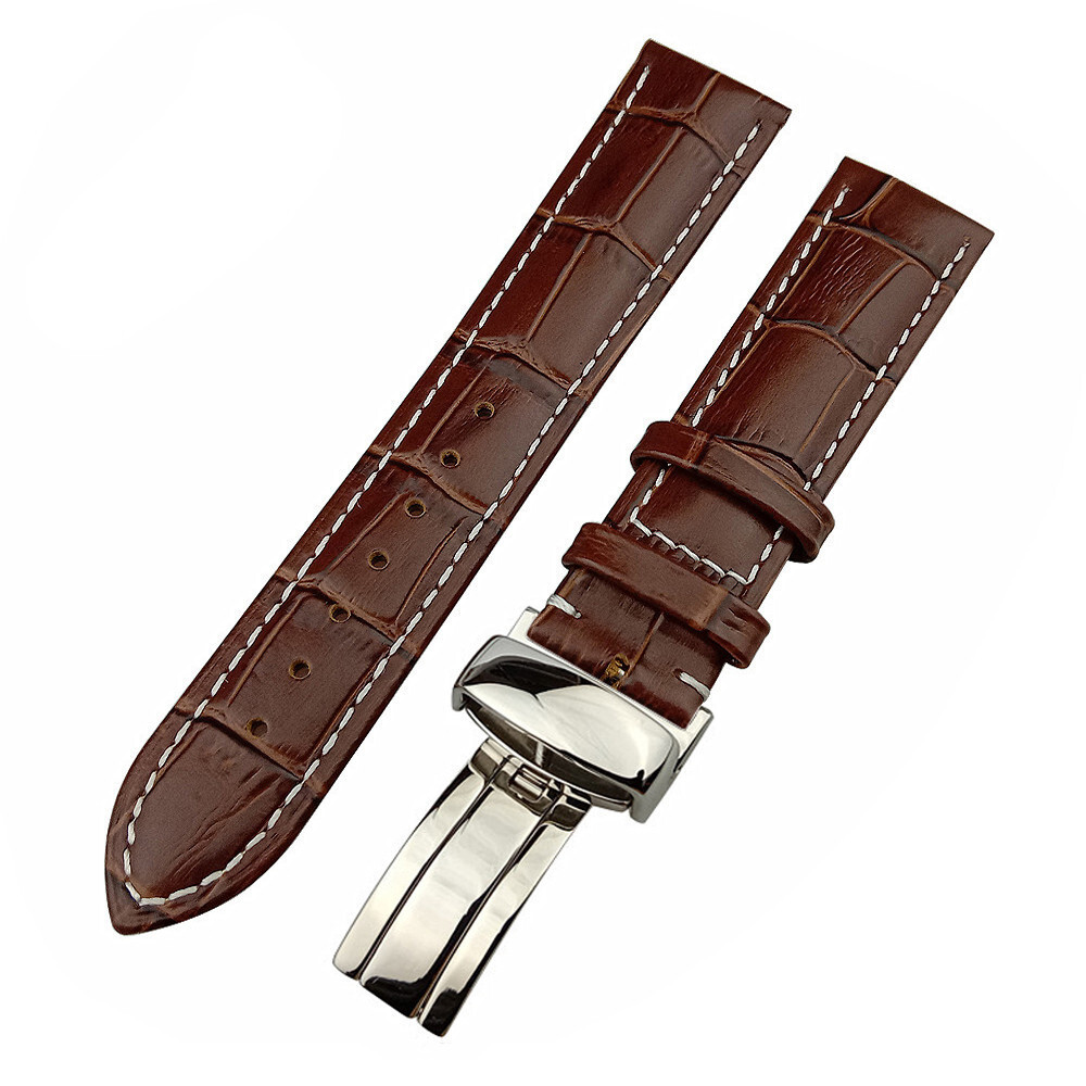 Black And Brown Genuine Leather Watch Strap Band 16 17 18 19 20 21 22 23 24mm