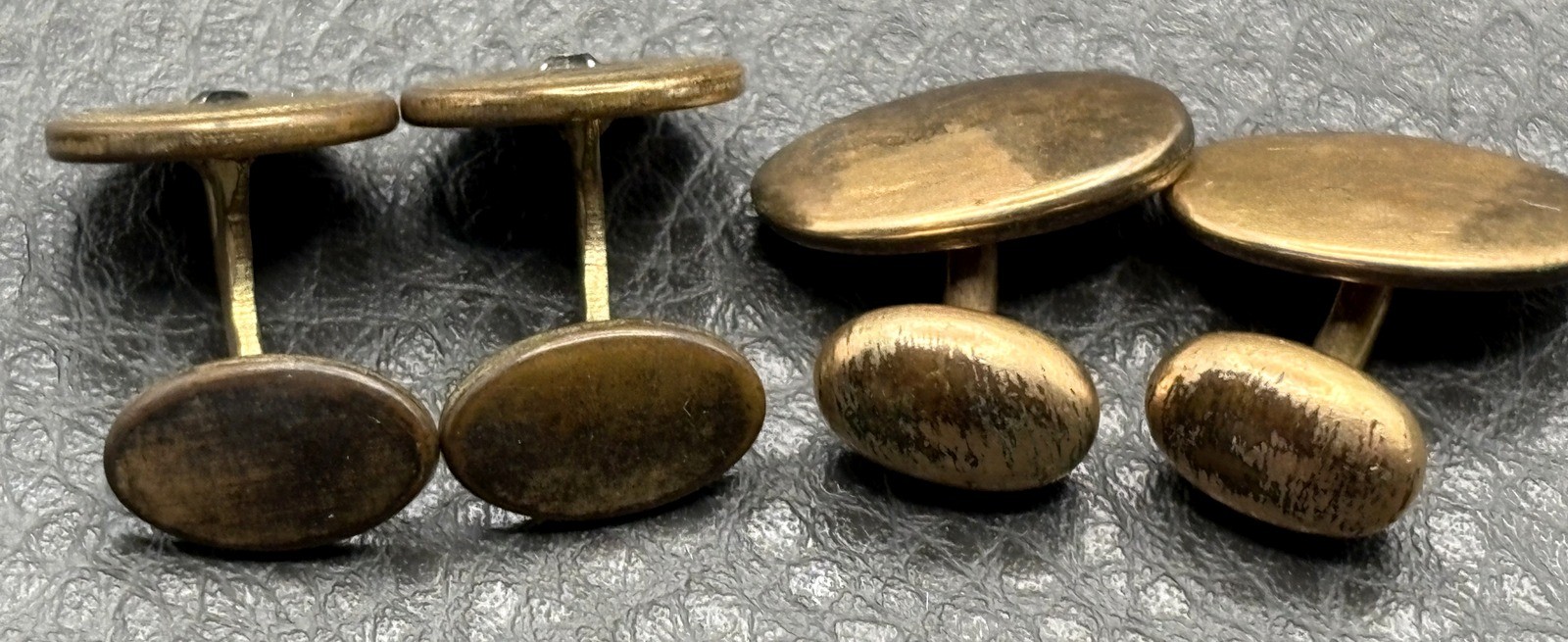 Vintage Lot 2 Pairs Victorian Gold Filled Cufflinks Etched Oval Paste Stones
