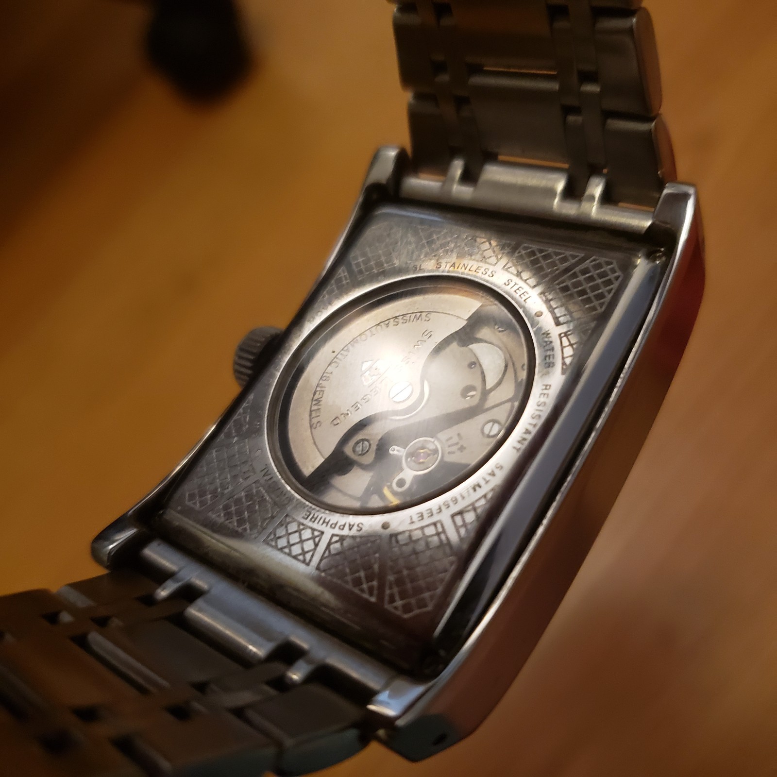 Swiss Legend Limousine Automatic Sapphire Tank Dress Watch Steel Needs SERVICE