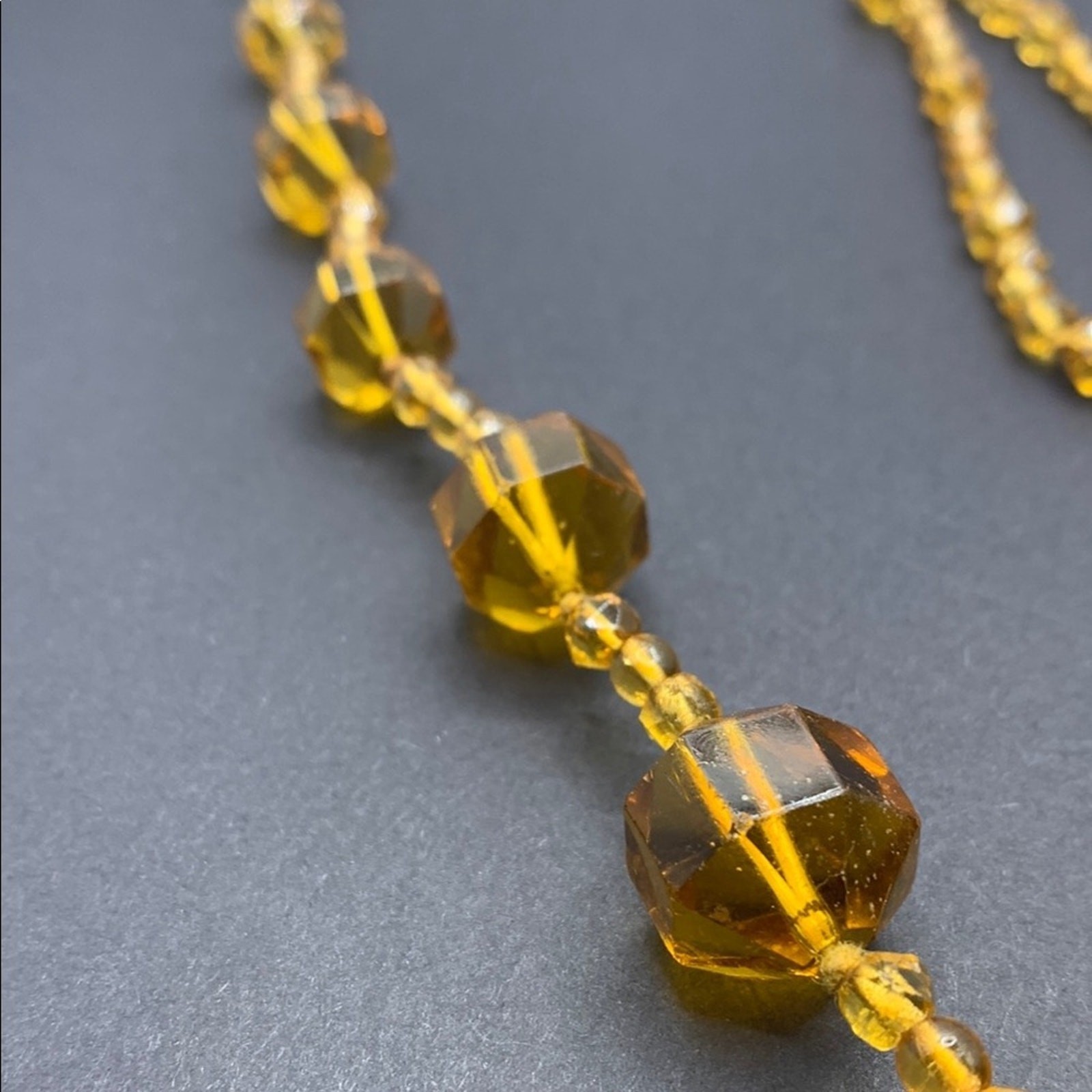 Vintage Glass Beaded Necklace Orange Brown Graduated MCM 32″