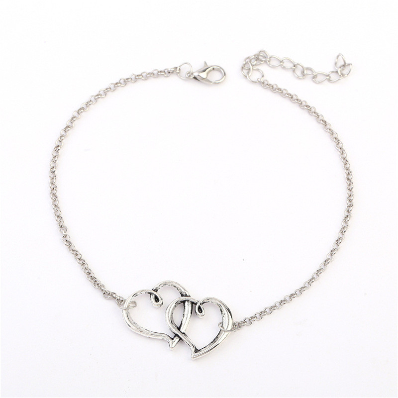 Double Heart Women Anklet Ankle Bracelet Foot Jewelry Silver tone Girl Present