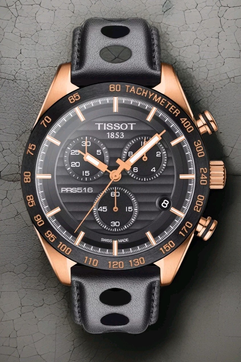 Tissot PRS 516 Chronograph Black Dial Rose Gold PVD Watch T100.417.36.051.00