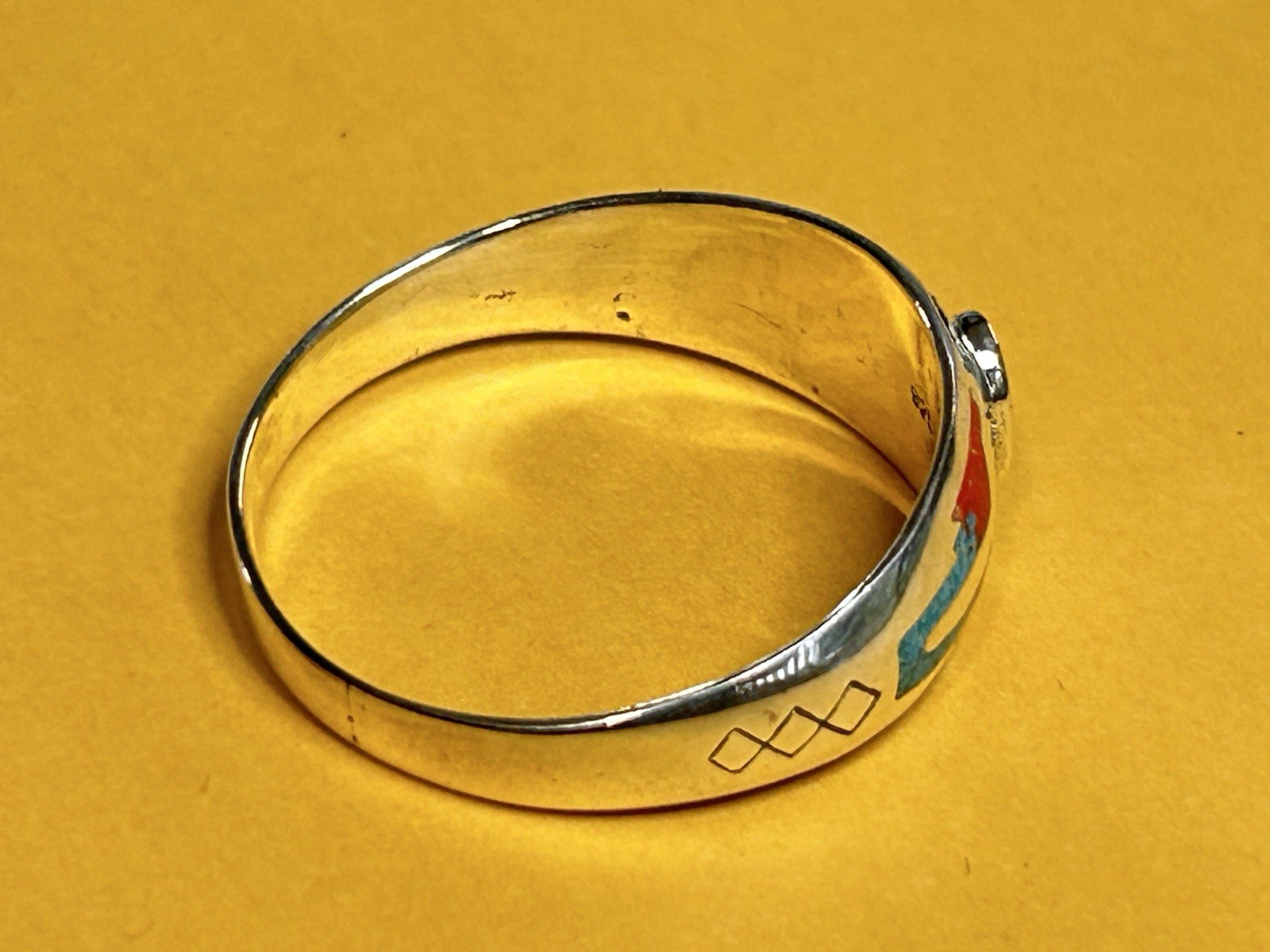 Southwest Silver Ring Native American Indian Style Turquoise with Red Coral