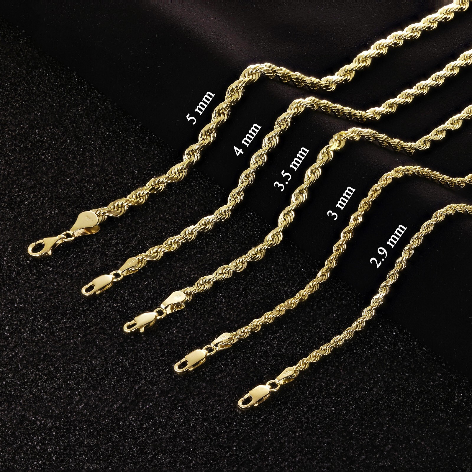 14k Yellow Gold Solid Diamond Cut Rope Chain Necklace 16″-30″ 1.5mm to 12mm