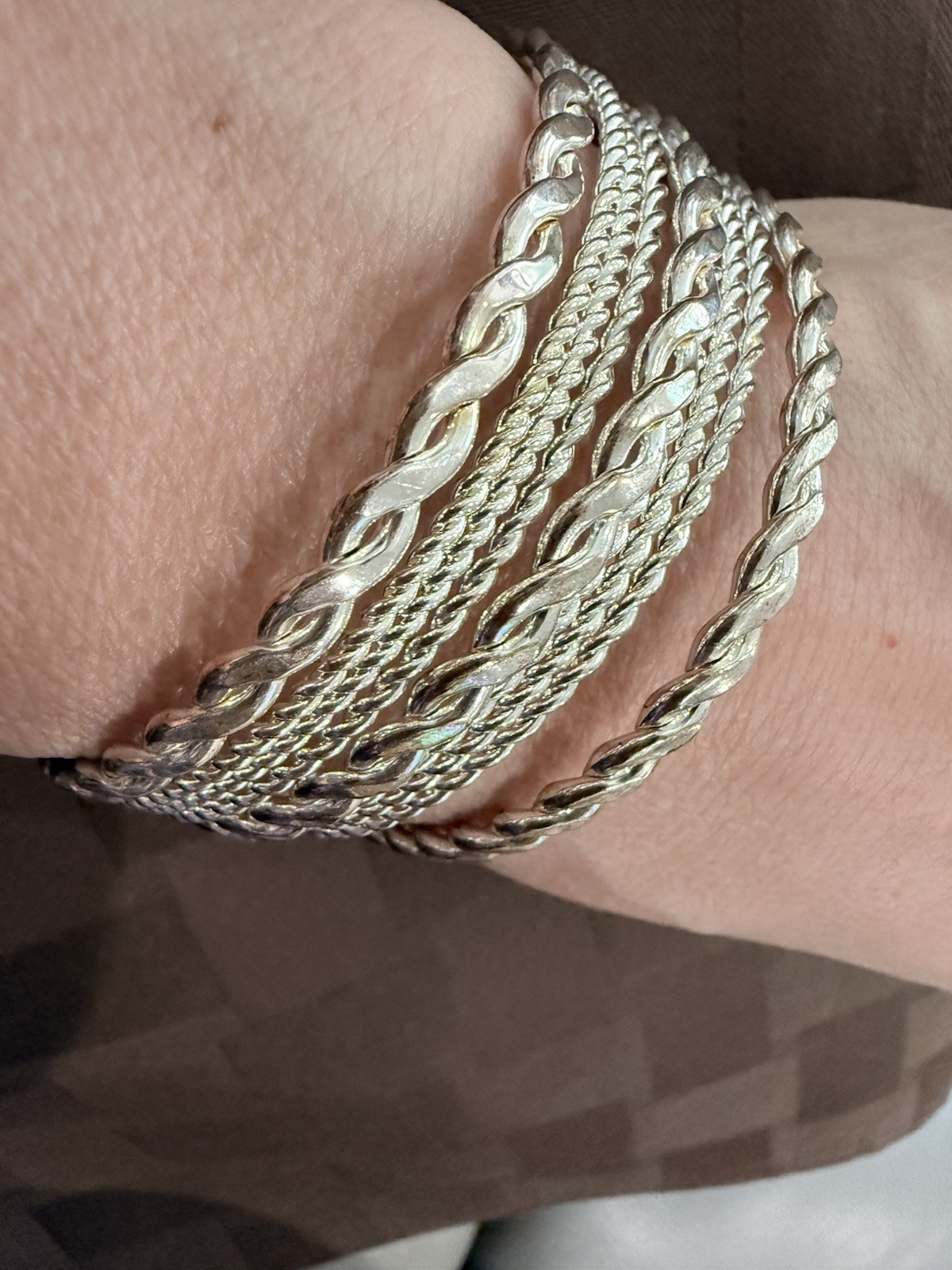 Beautiful Vintage Silver Tone Multi-Strand Twisted Rope Open Cuff Bangle 40g