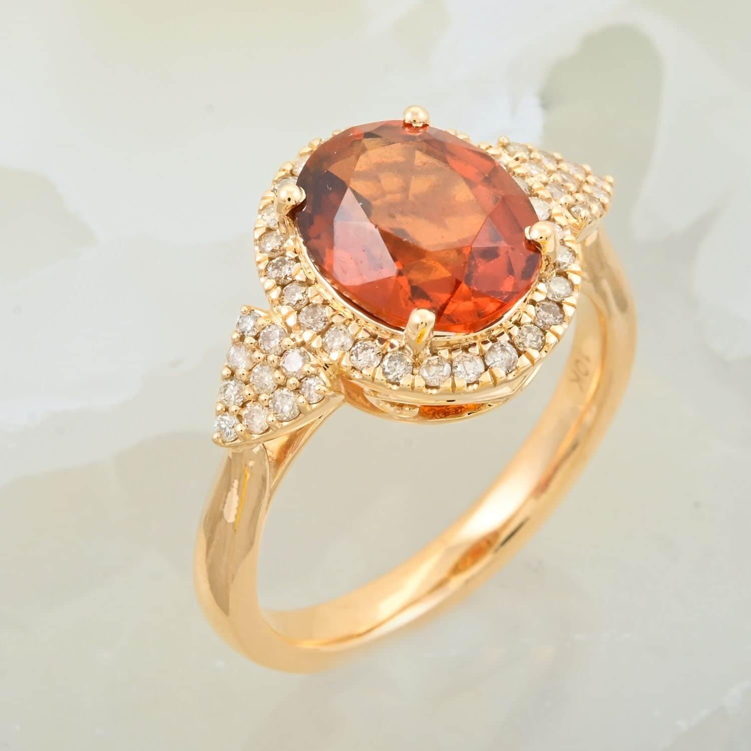 Ceylon Hessonite Garnet G-H I2 Diamond 3.75 Ring 10K Gold Size 7 45 Grams