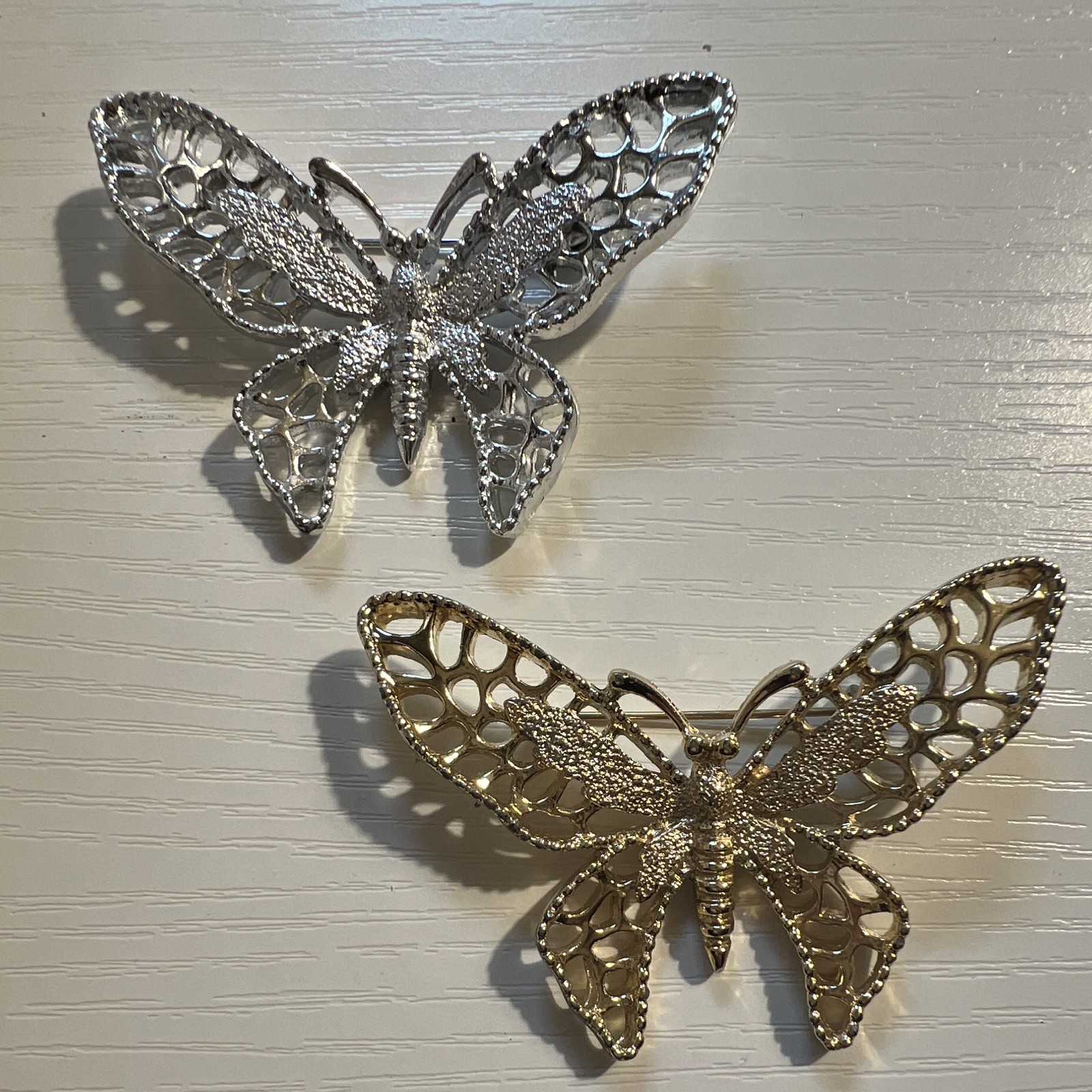 Sarah Cov Vintage Gold & Silver Tone Butterfly Signed Brooch Pins Metal Fashion