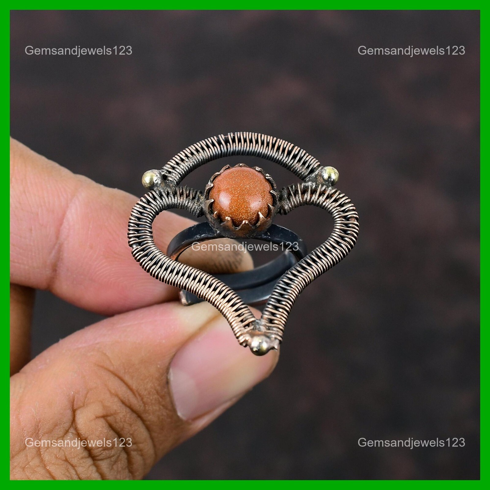 Copper Sun Sitara Stone Handcrafted Stackable Wire Wrapped Sister Ring Jewelry