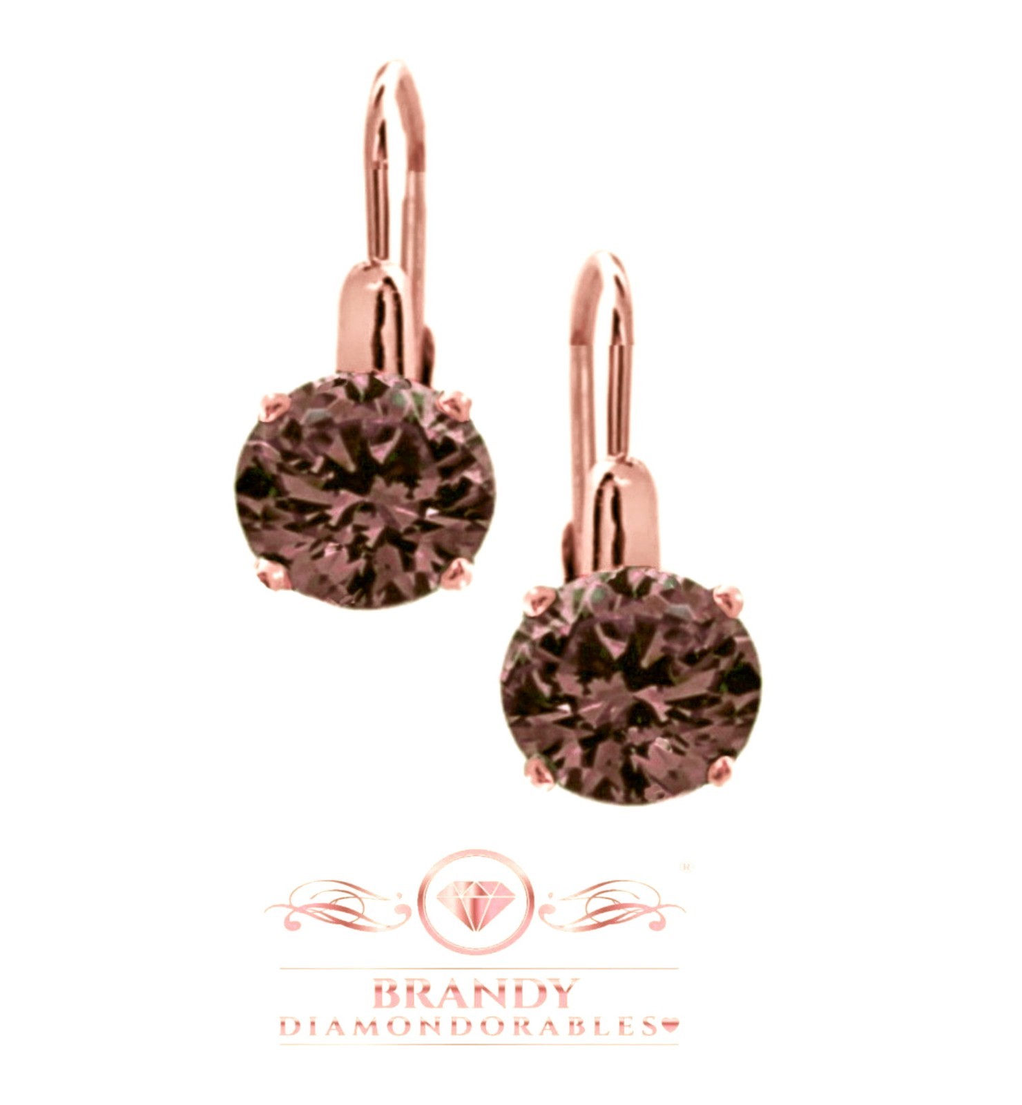 BRANDY DIAMONDORABLES® CHOCOLATE BROWN 18K ROSE GOLD SILVER SOLITAIRE EARRINGS