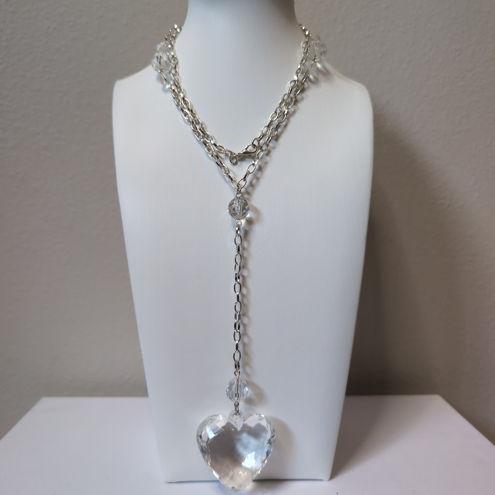 Clear Crystal Heart Pendant Necklace Gothic