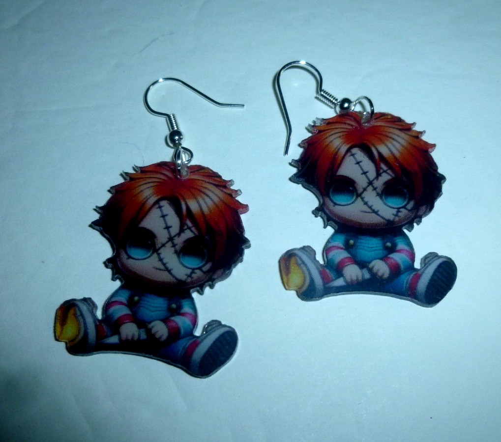“Chucky” Acrylic Halloween Earrings-1.25″ x 1.25″-Brand New!!