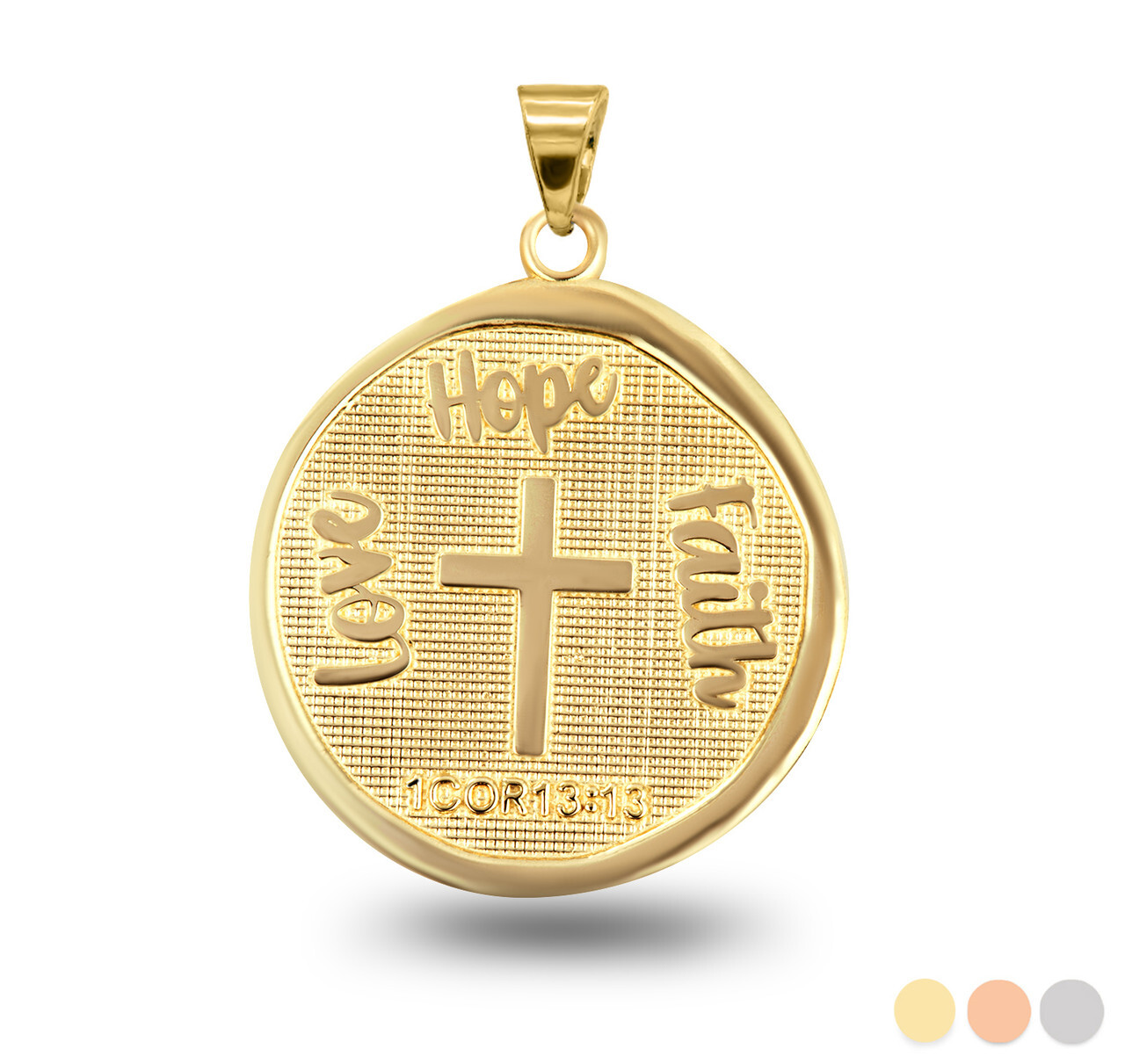 Gold Love,Hope,Faith Prayer Bible Verse 1 Cor 13:13 Necklace (Yellow/Rose/White)