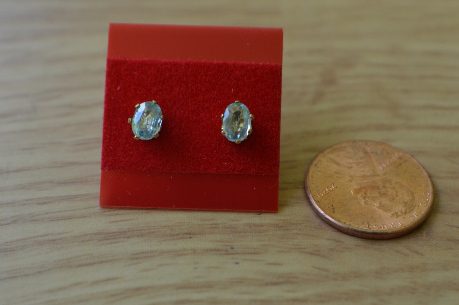 0.82ct Blue Zircon Solitaire Earrings 14K YG over Sterling Silver 6x4mm VVS