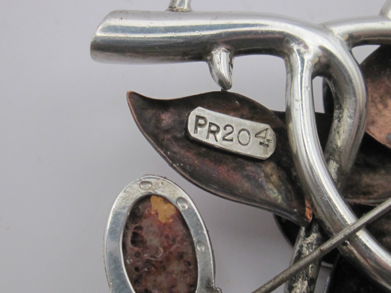 Silver by Tono Antonio Pineda Sterling and Copper Brooch Vintage Mexico Taxco