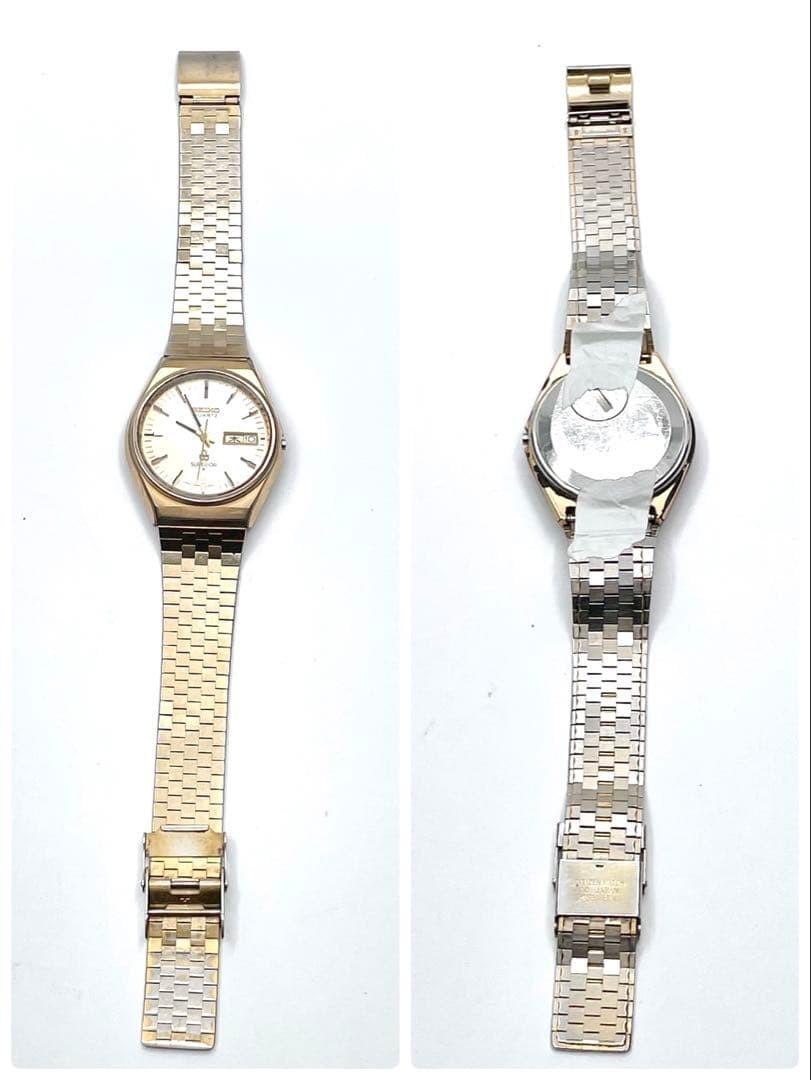 SEIKO SUPERIOR 4883-8100 Quartz Day Date Watch Gold Dial SS Bracelet 35.6mm 1977