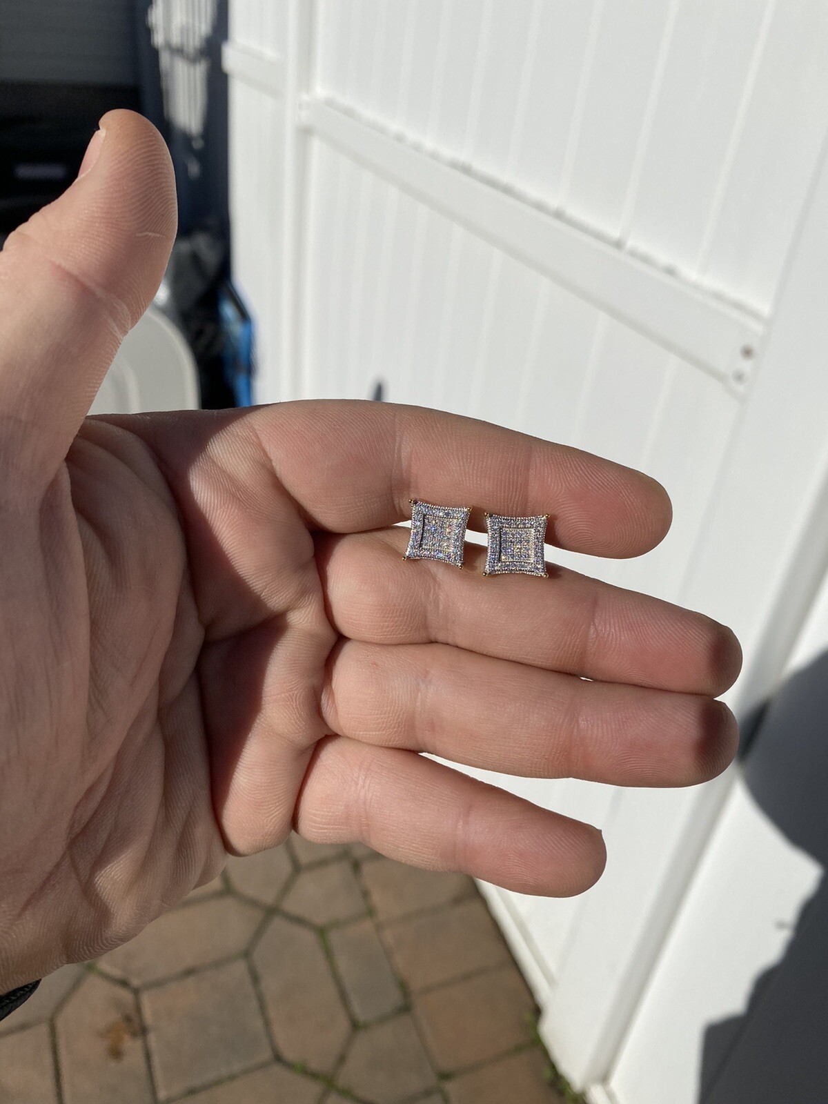 Mens Real 925 Solid Sterling Silver Kite CZ Hip Hop Iced Square Earrings 11mm