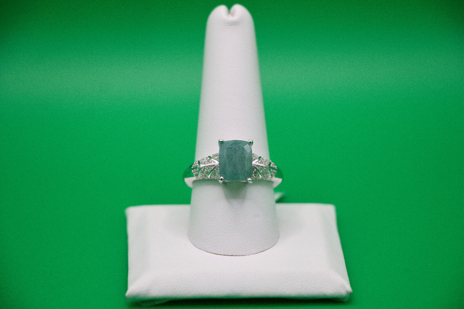 Grandidierite & White Zircon 3.75 ctw Sea Fern Ring in Rhodium Over SS Size 10
