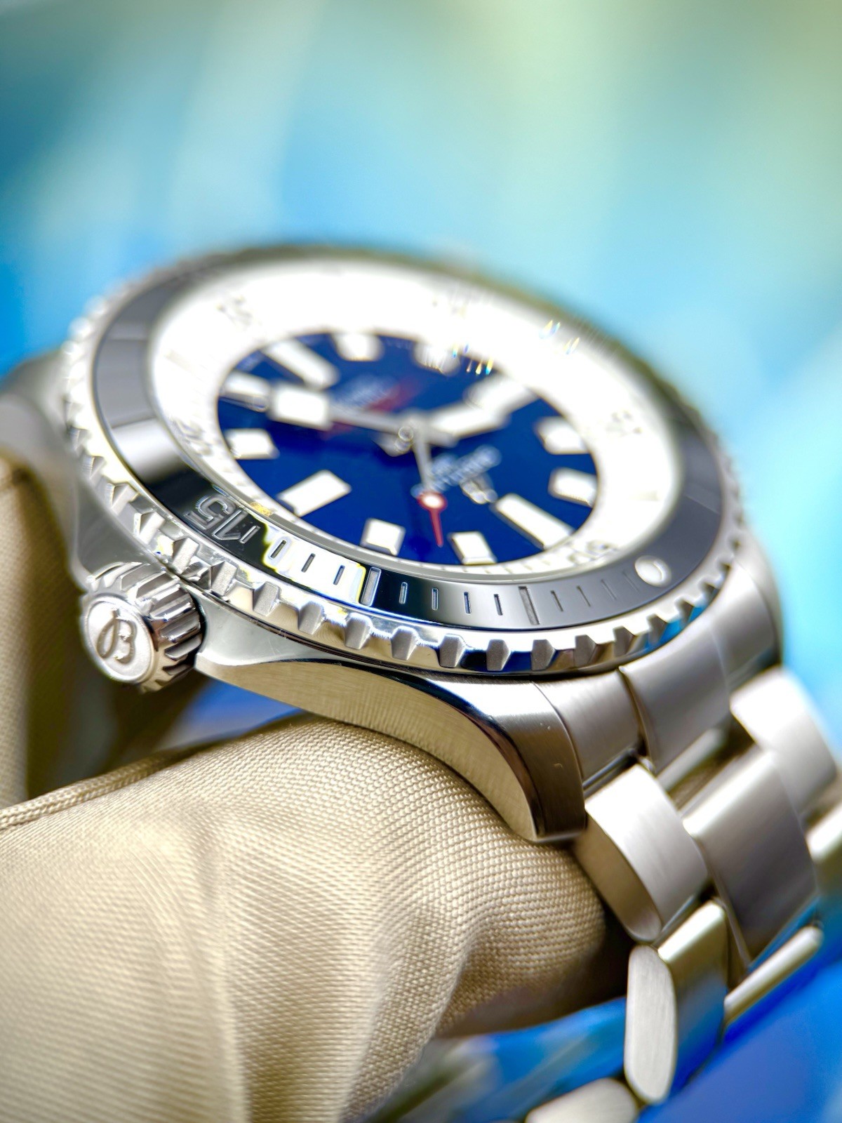 Breitling Superocean Automatic 44 300m Blue Dial Steel Bracelet Box Papers