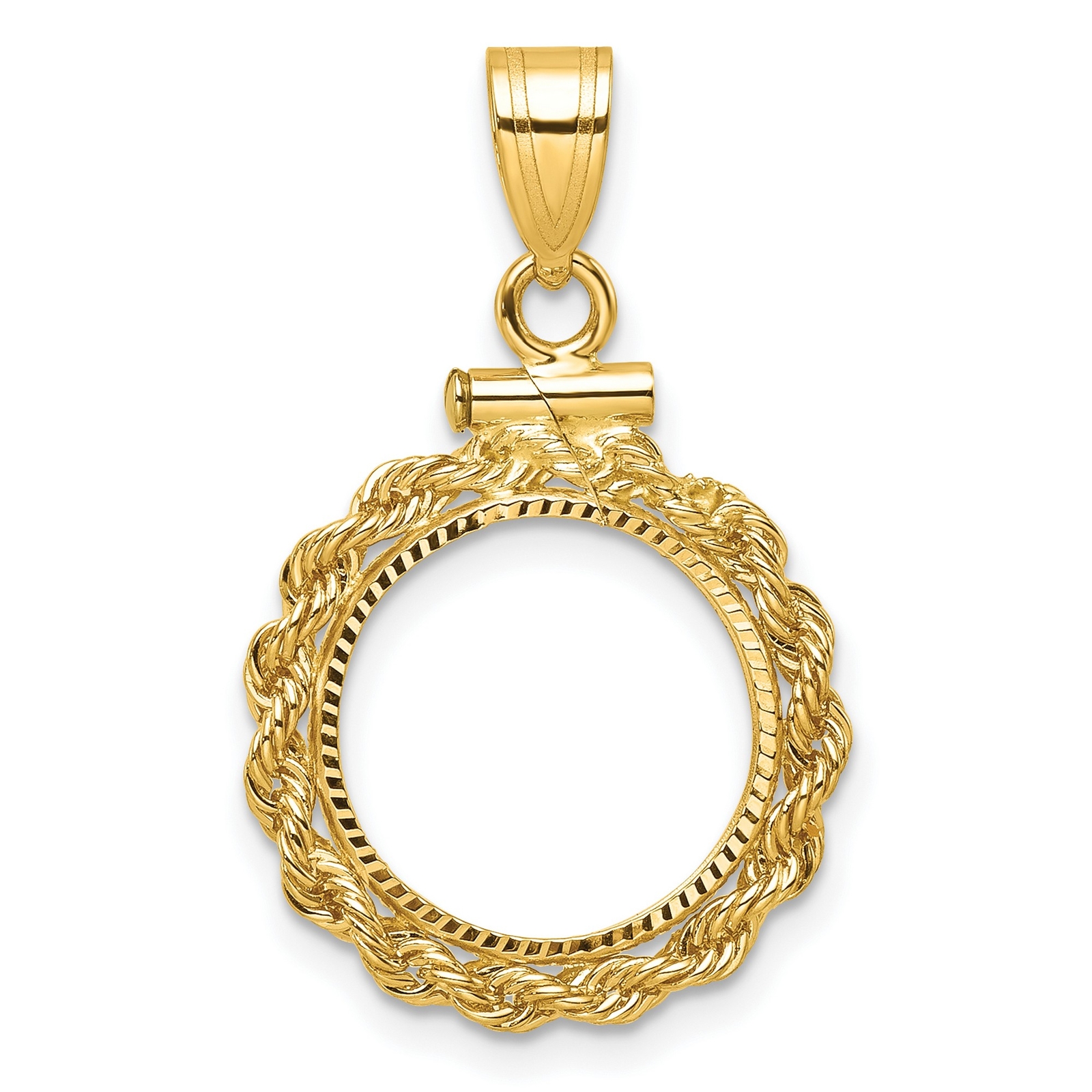 1849-1854 $1 Liberty Head Type 1 Screw Top Petite Rope Coin Bezel in 14k Gold