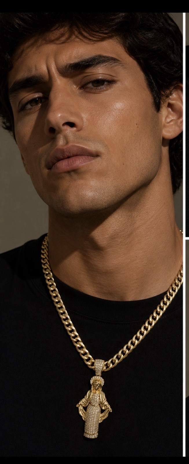 Gold plated none tarnishedCuban Link Chain Religious Necklace w/ Rhinestone