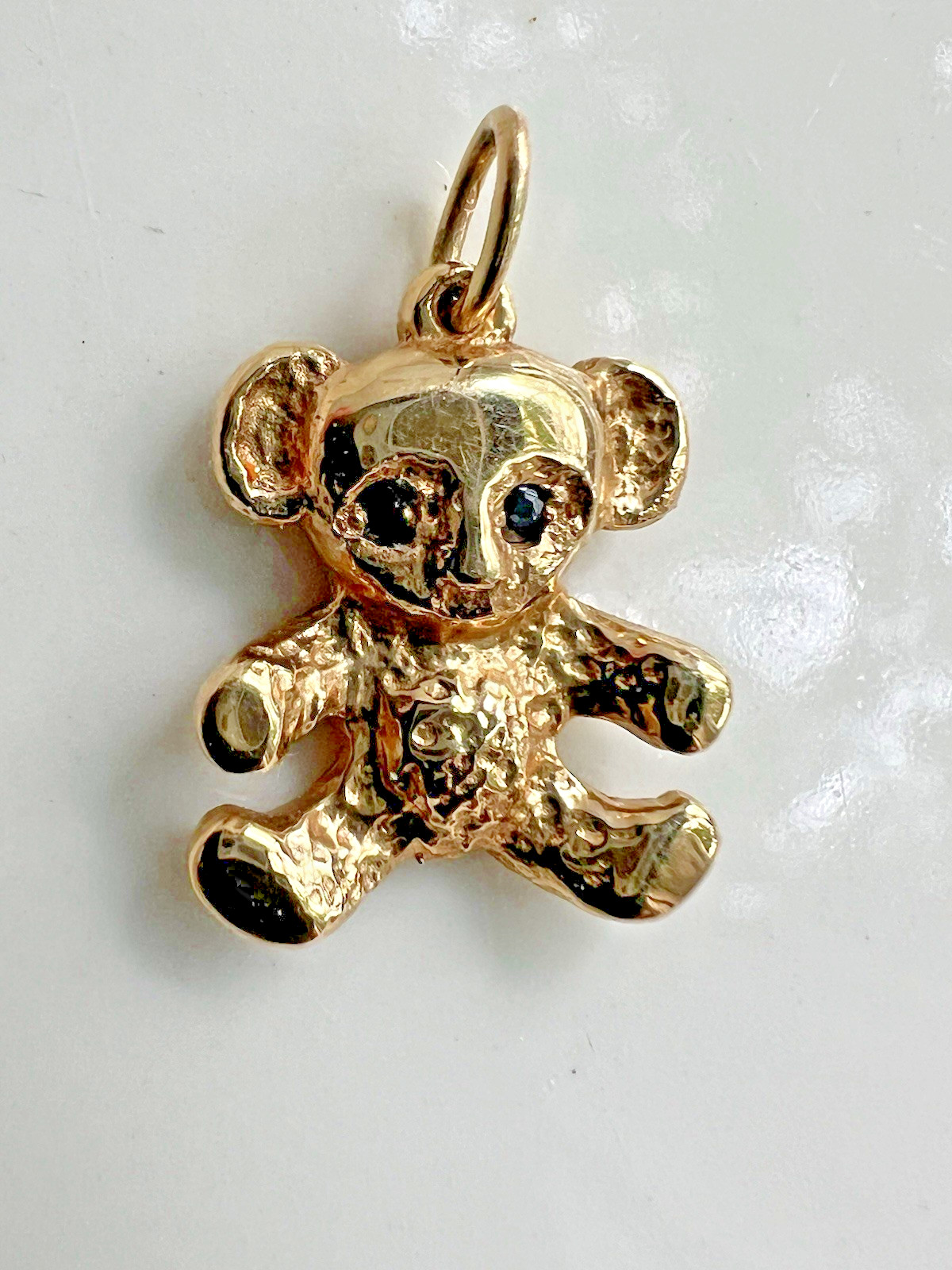 2gr Signed by JCF Solid 14k Gold Sapphire Teddy Bear OR Panda Charm 14mm or .75″