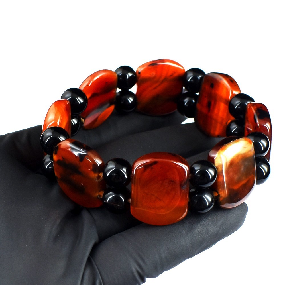 Awesome Onyx & Spinel 190.00 Cts Beaded Best Stretchable Bracelet RK 22 E722