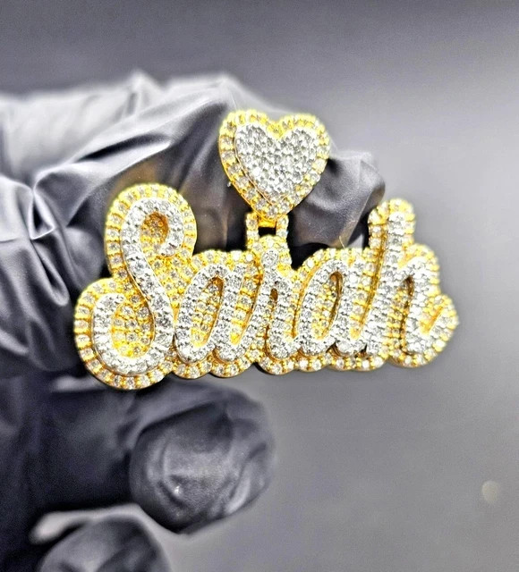 1.60 CT Round Cut Real Moissanite Custom Name Pendant 14K Two Tone Gold Plated