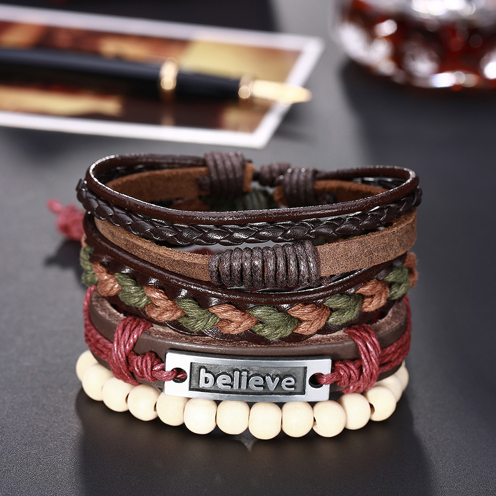 Leather Bracelet Adjustable Size Handmade Brown 47MM Lace Up Clasp L497