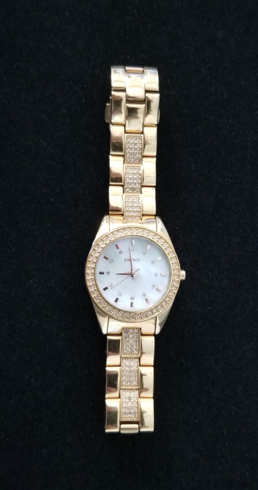 DKNY Rose Gold Tone Watch NY-8399 Mop Dial Link Band 5.5″ Max Size New Battery