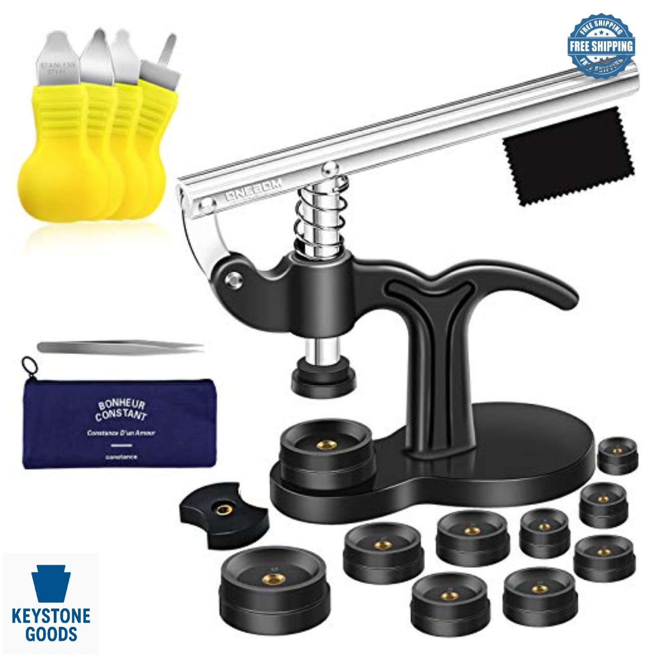 Watch Press Tool Set Watch Repair Kit with 12 Dies Tweezers for 18mm to 50mm