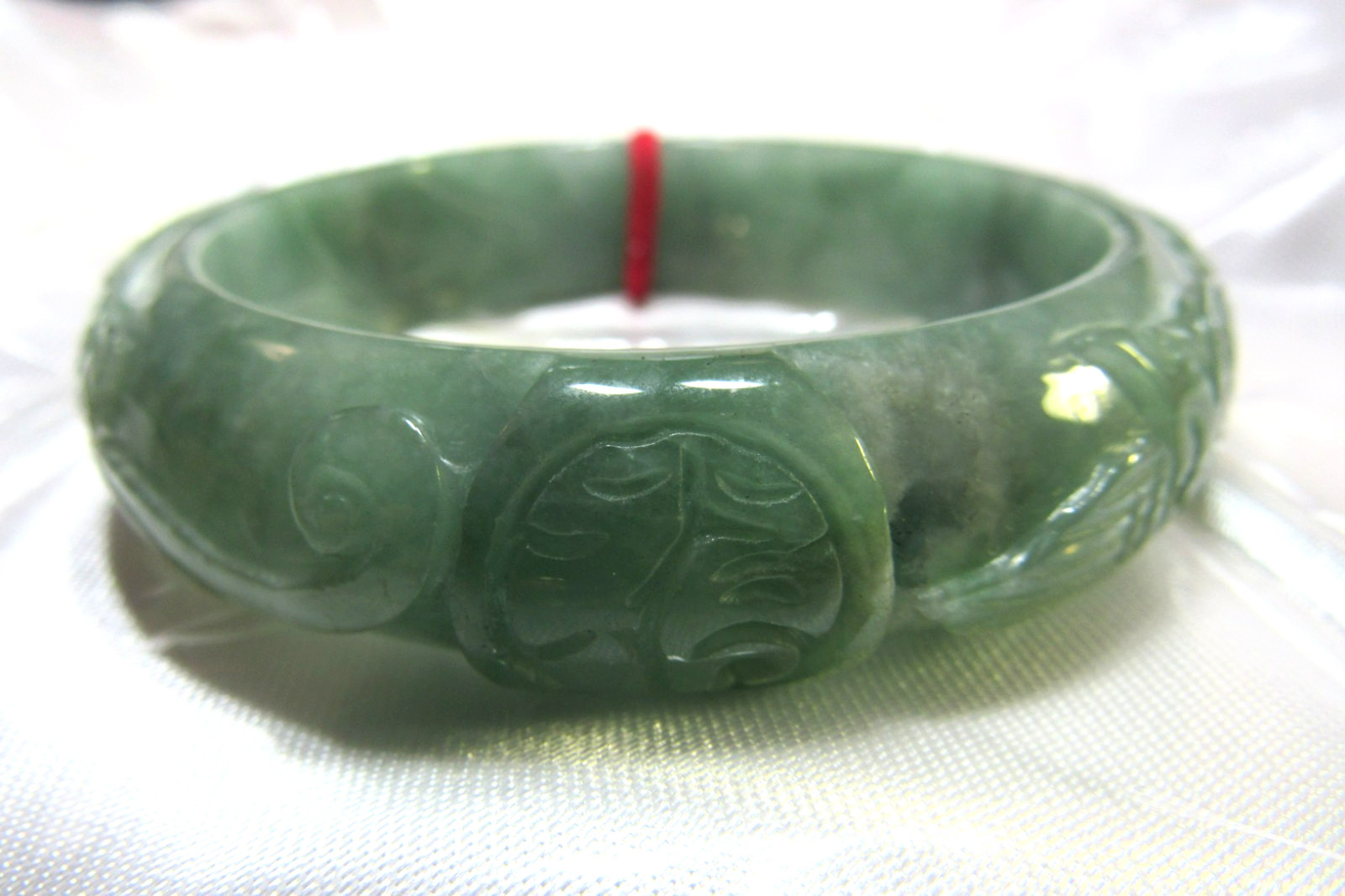 61mm NATURAL Green Jade Carved Dragon Phoenix Shou Bangle Bracelet 2-6.5/16″