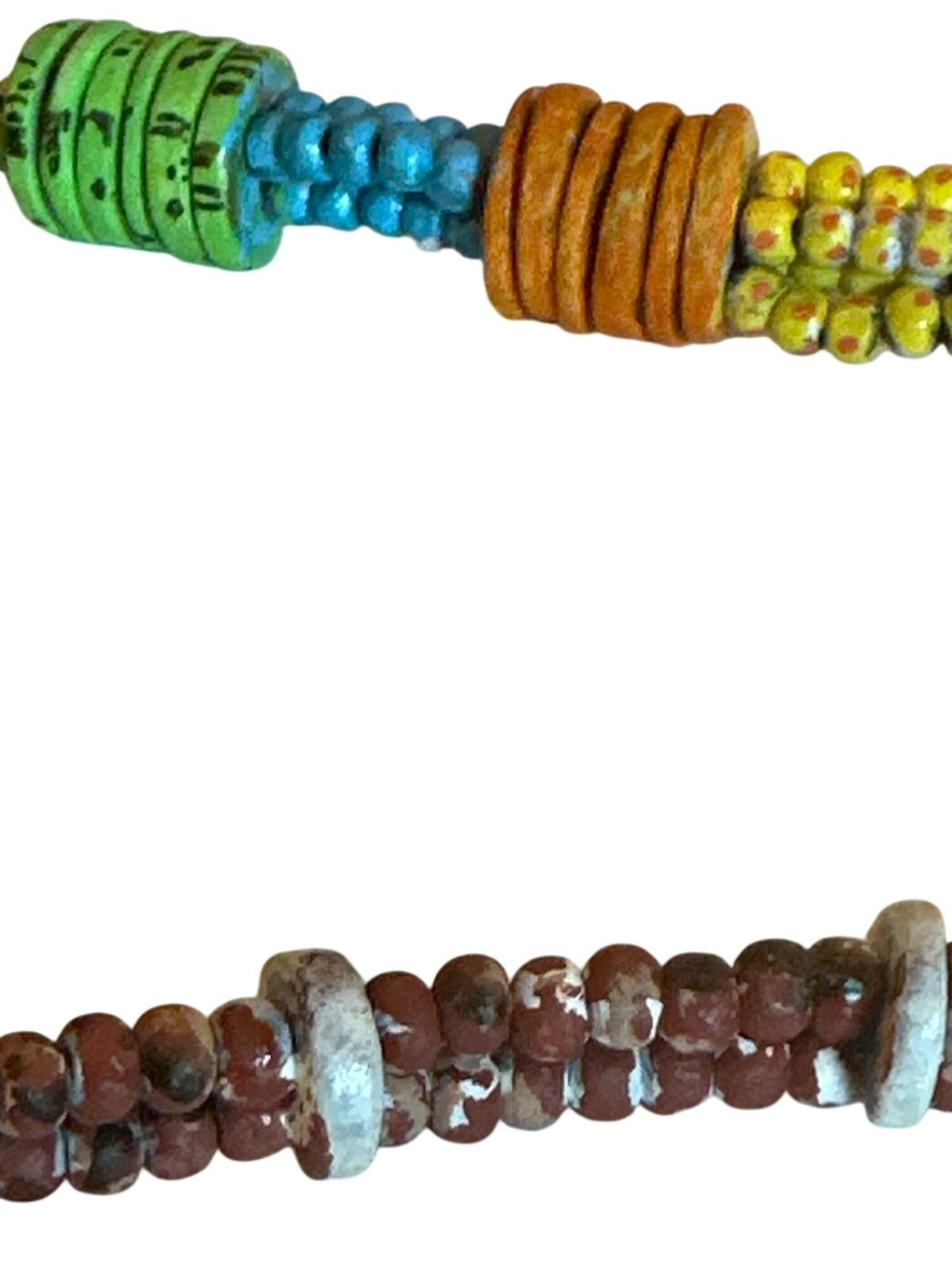 Handcrafted Colorful Beaded Necklace Heart Pendant Tassel Rustic Shabby Chic
