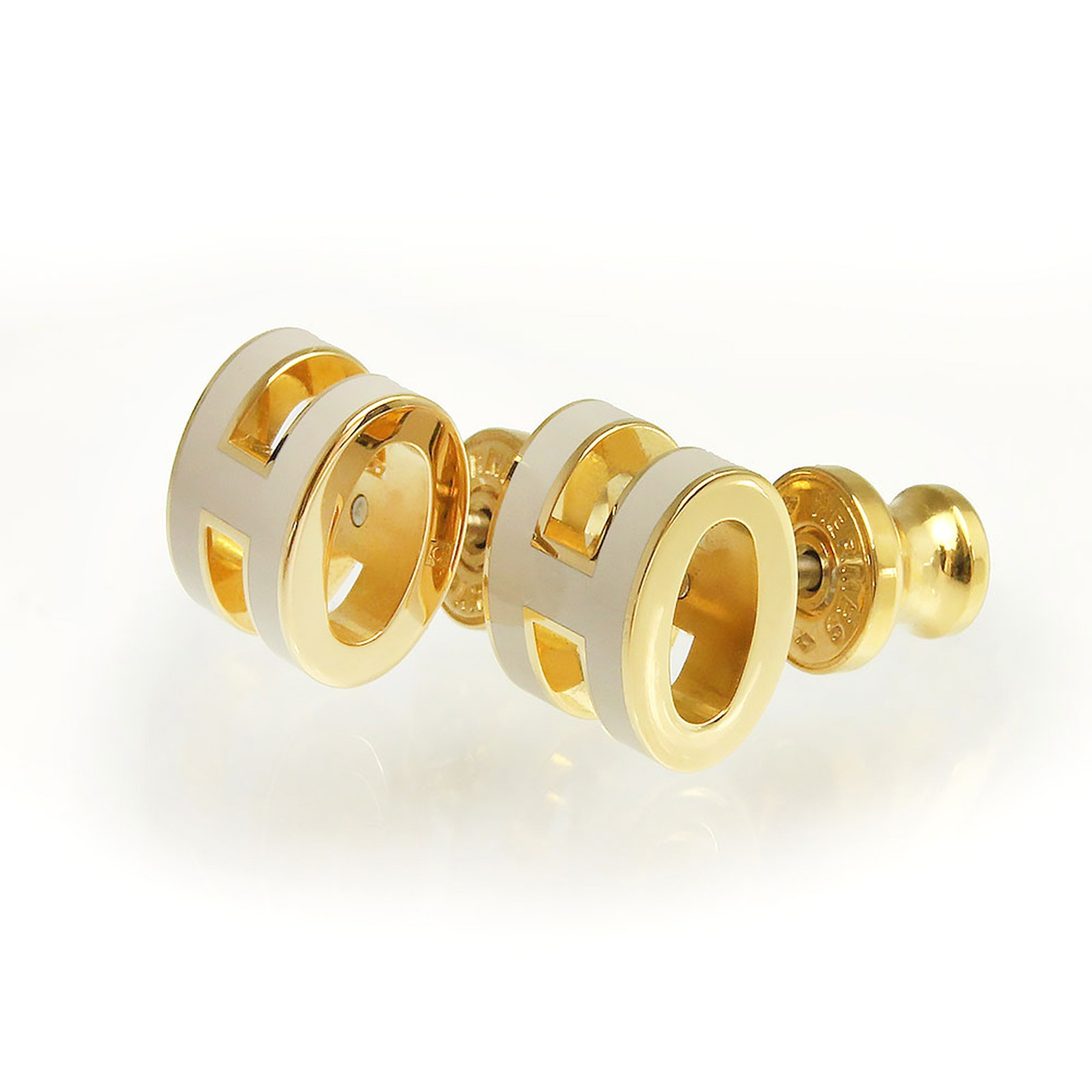 HERMES Pop H Mini Pop H lacquered metal, Marron Glace & Earrings