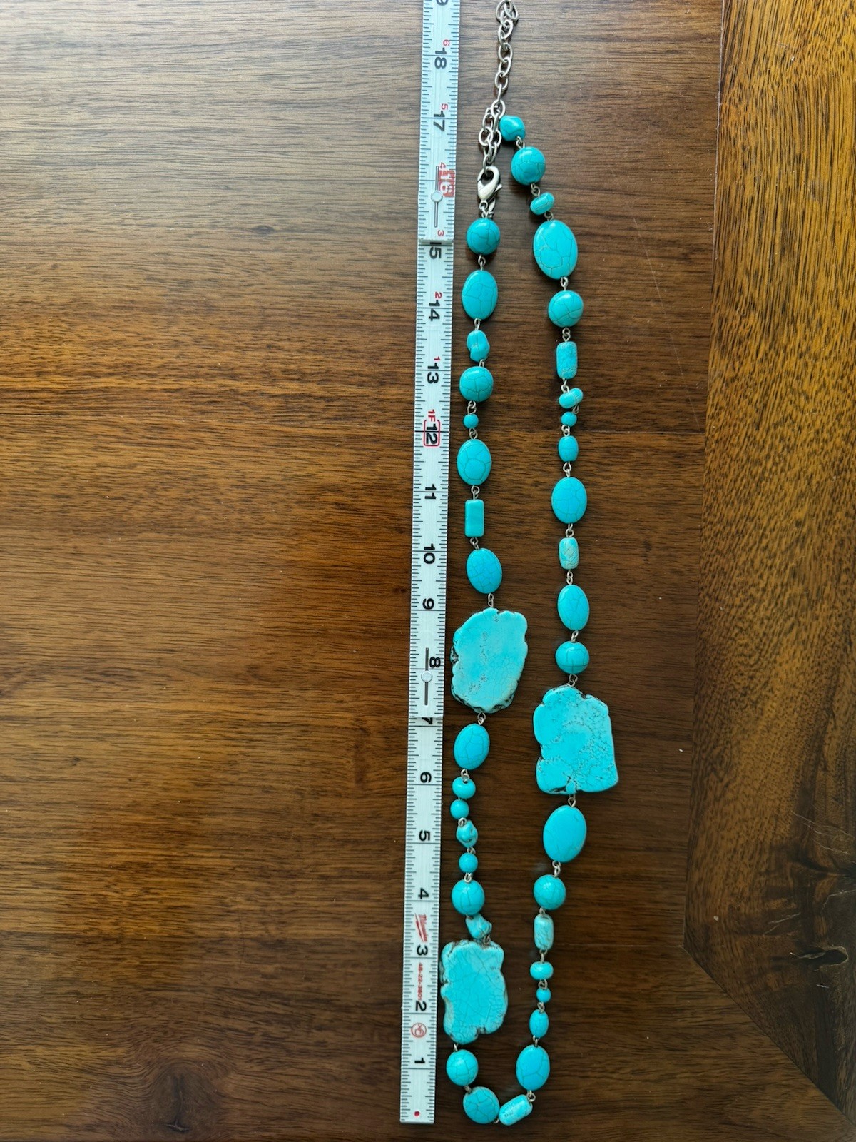Chico’s Turquoise Baroque Stone Beaded Statement Necklace Lobster Clasp, ~35in