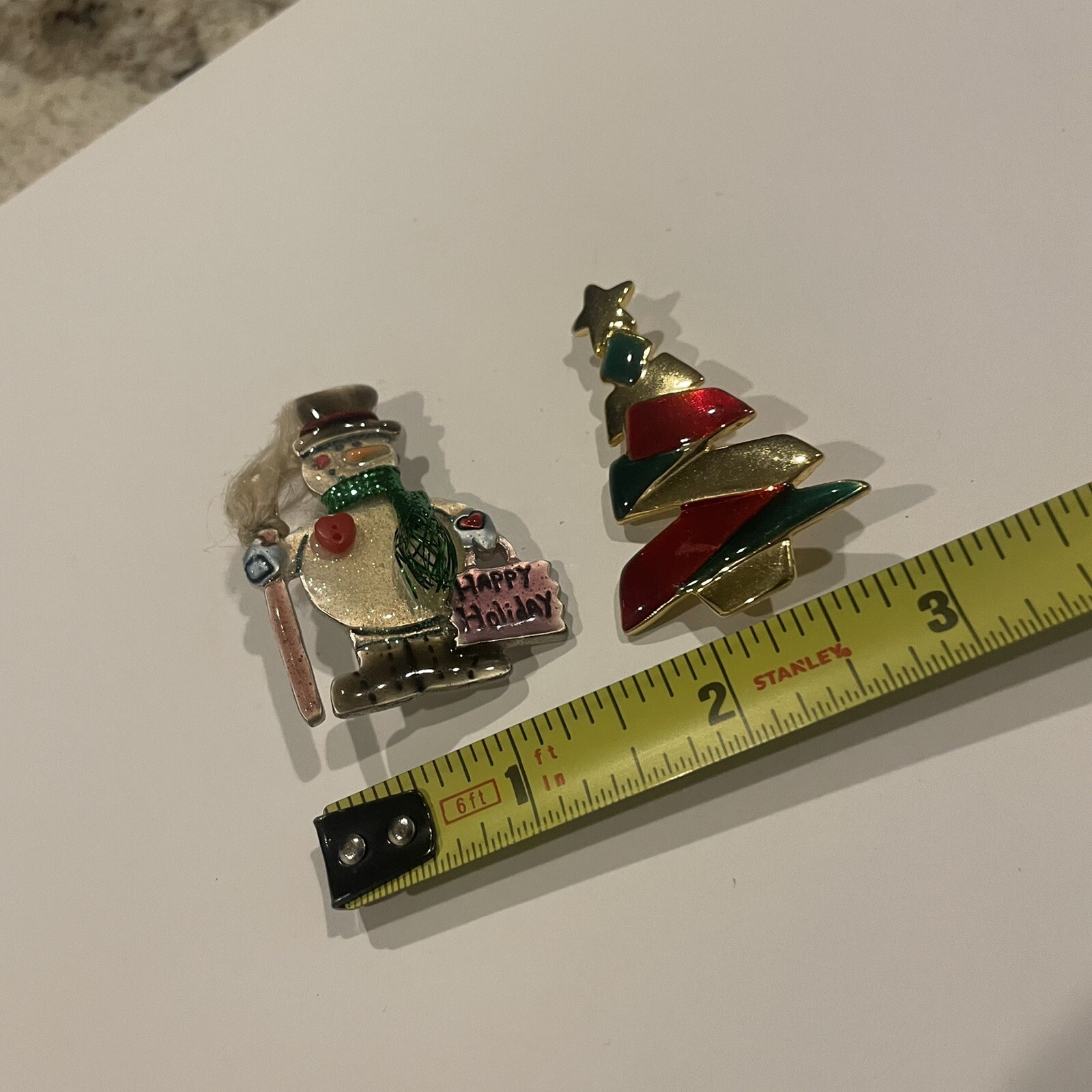 Danecraft Christmas Tree / AJMC Happy Holiday Snowman Lot Of 2 Brooch Pin