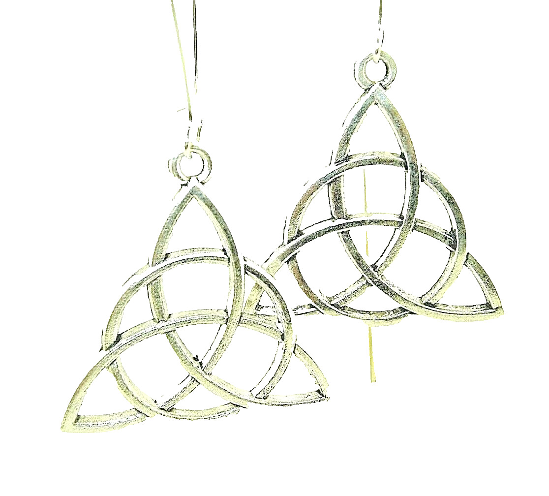New Charming Larger TRIQUETRA Silver-tone Drop Dangle Earrings 2-1/8″ Long