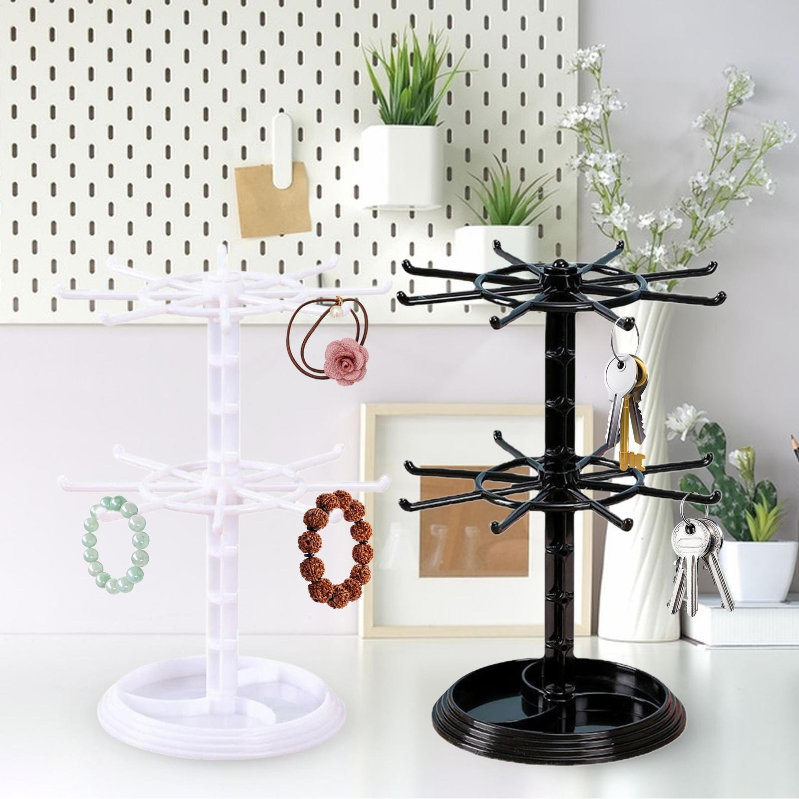 Two Layer Countertop Rotation Display Rack Bracelet Necklace Keyring StorageRack