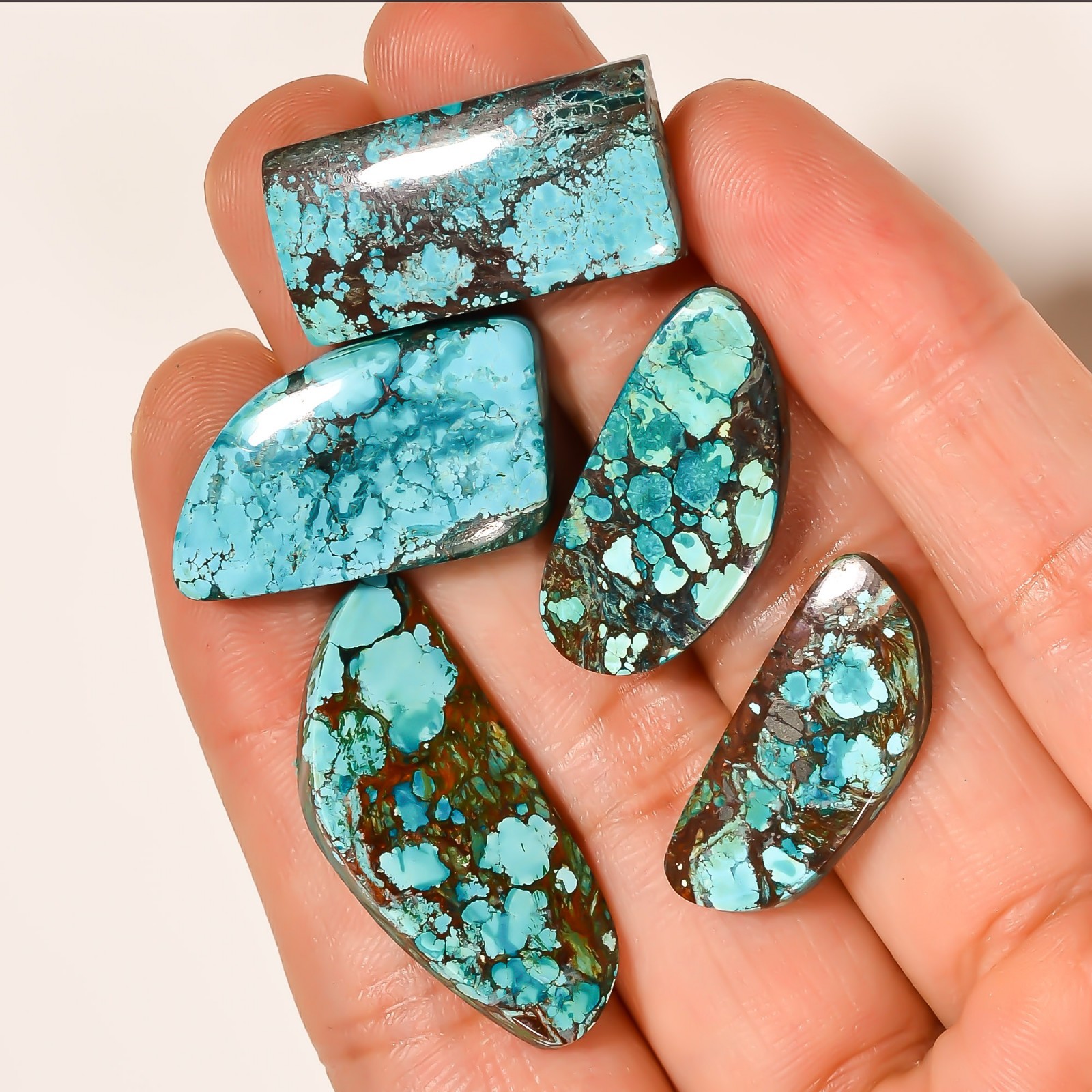 69.55Cts Natural designer Tibet Turquoise mix Cabochon 5 PCs Lot Loose Gemstone