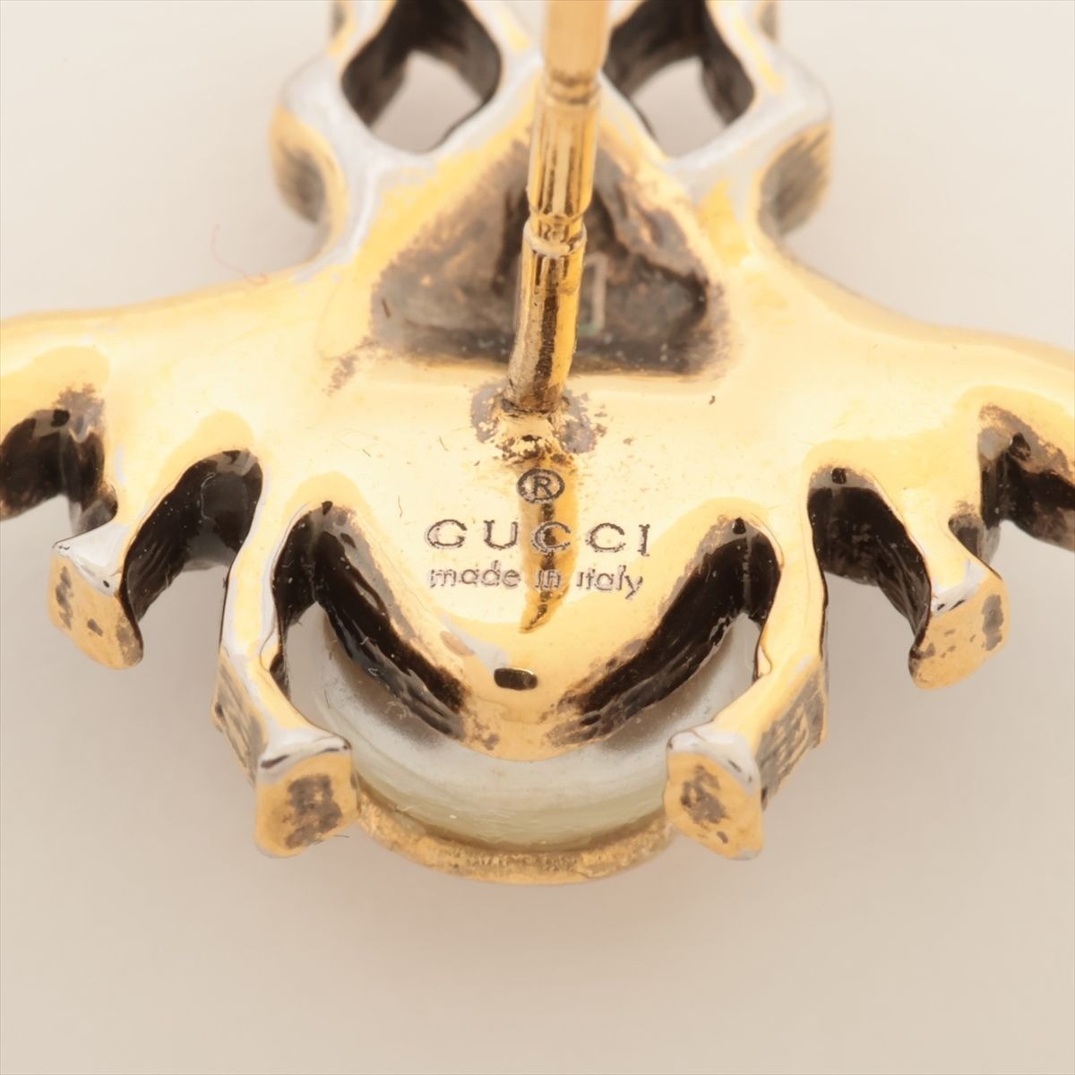 Gucci Bee Stud Earrings Faux Pearl GG Logo Gold Earrings Rhinestone Interlocking