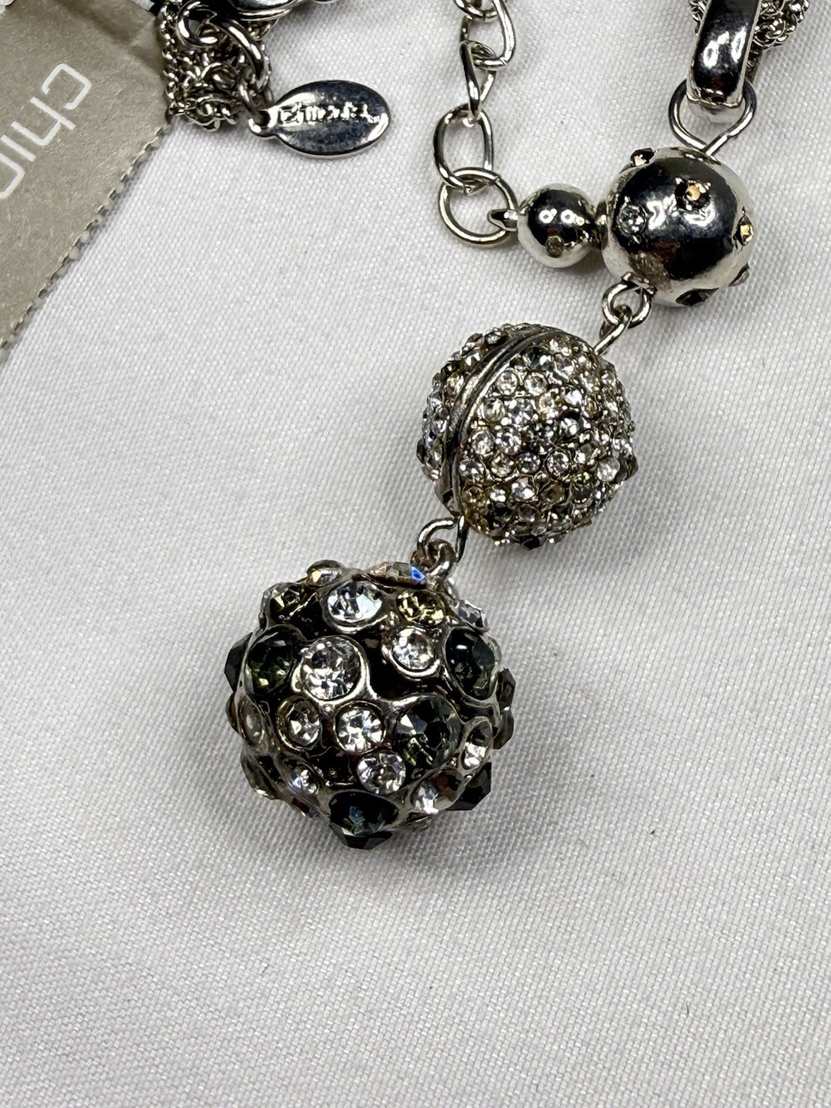 Chico’s Long Silver Look & Rhinestone Necklace NWT $49