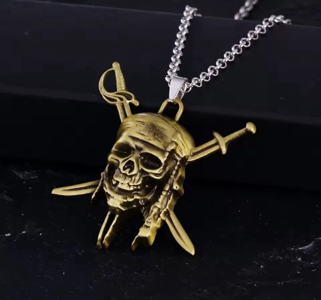 Gothic Skull Pendant Necklace Punk Skeleton Chain Vintage Hip Hop Jewelry