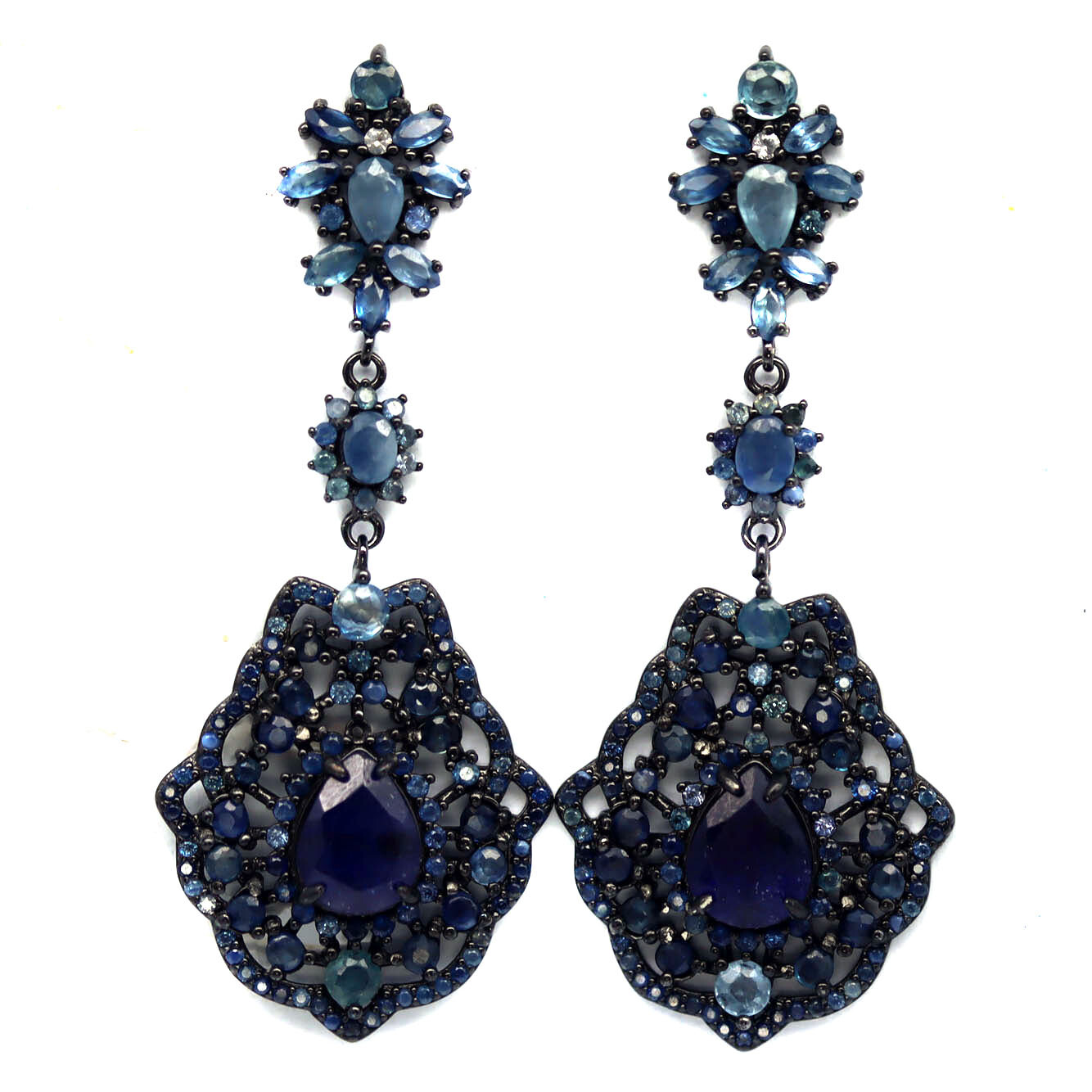 925 Sterling Silver Black Gold Coated Blue Sapphire Black Friday Earrings