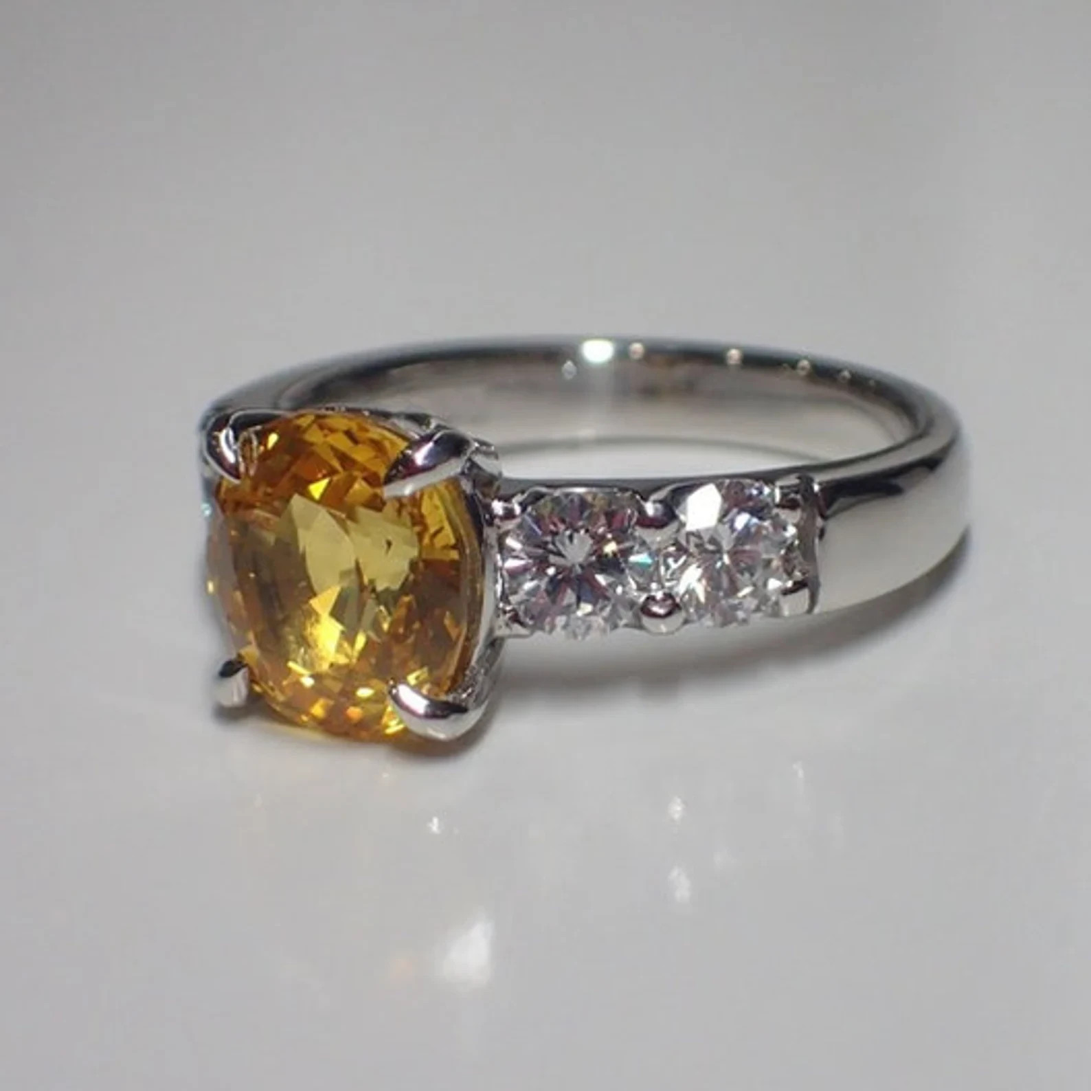 2.50 Ct Round Cut Yellow Sapphire Diamond Engagement Ring 14K Solid White Gold 6
